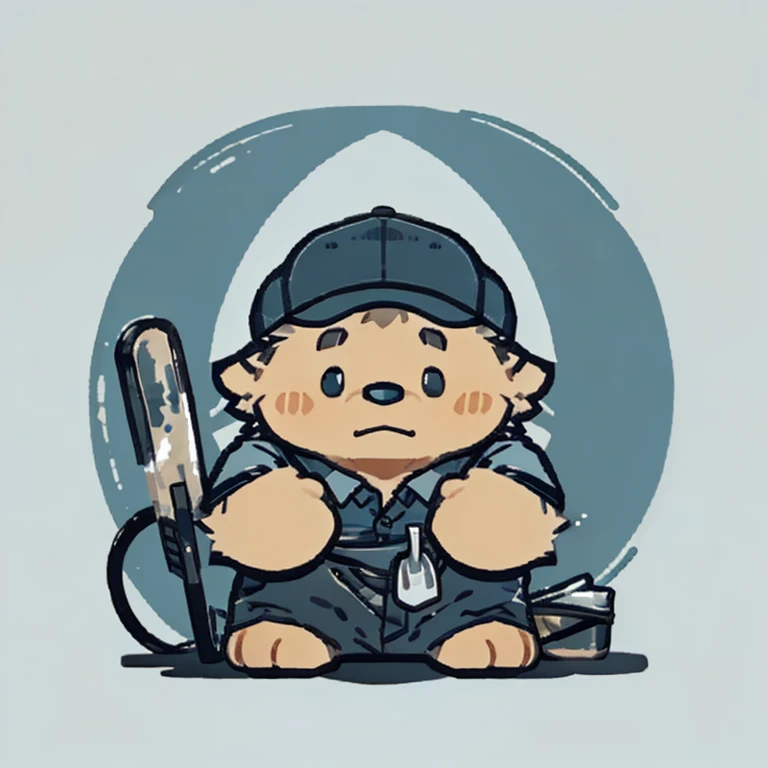dagon face,Cute face,Humanity(dagon), (White short sleeve:1.3), (with cap), (janitor), (round face), Chubby,(white eyebrows:1.1),(Upper body naked:1.2),(perfect black eyes),Simple background, Blue Background,print style。(Artist:Takemoto Arashi