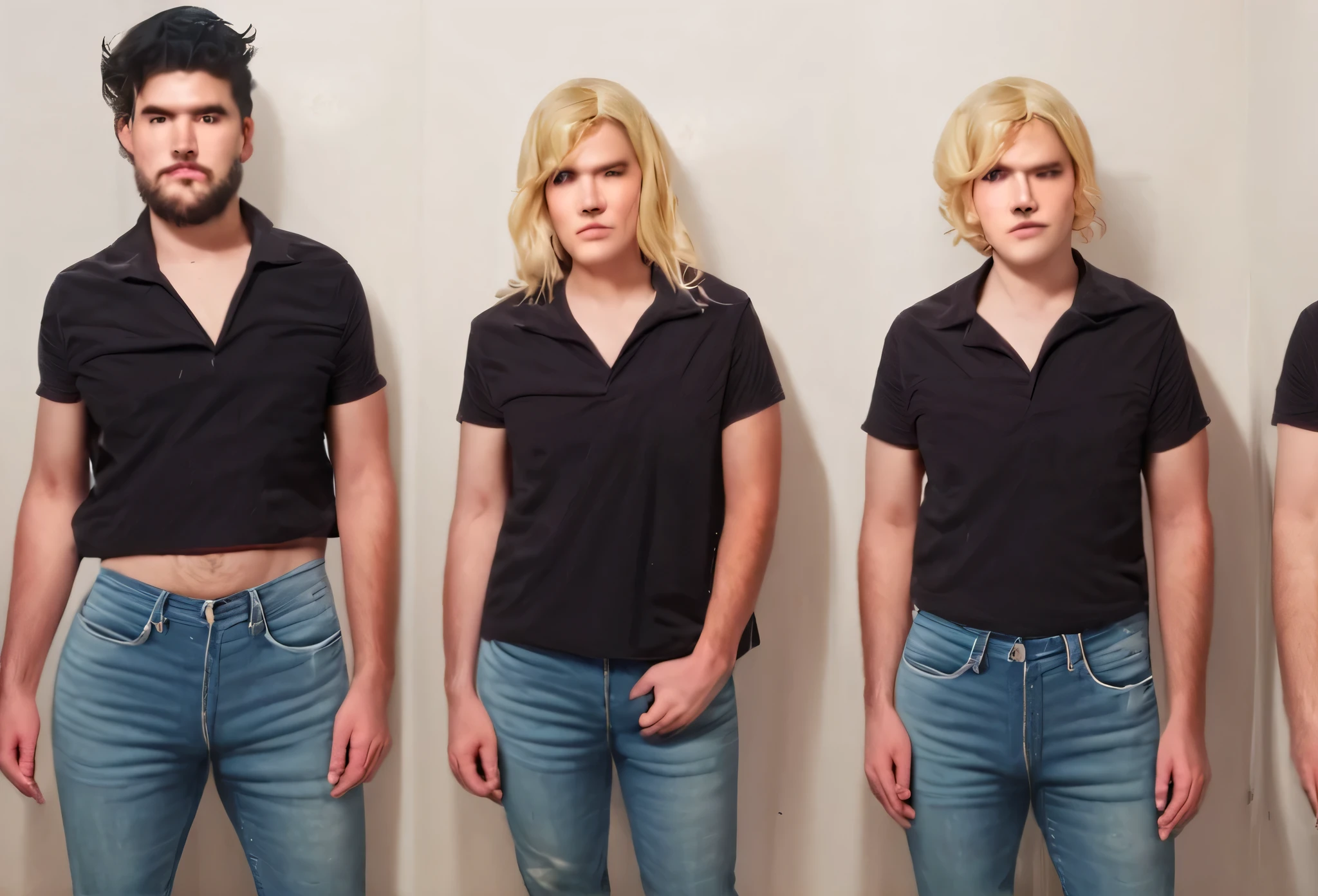 score_9,score_8_up,score_7_up,score_6_up,score_5_up,score_4_up, (ailatman, azlatguy), (kanecrisp), jeans, denim, , realistic, serafuku, pants, multiple girls, blonde hair, socks, 1boy, tg sequence, gender transformation, male to female, mtf, tgtf