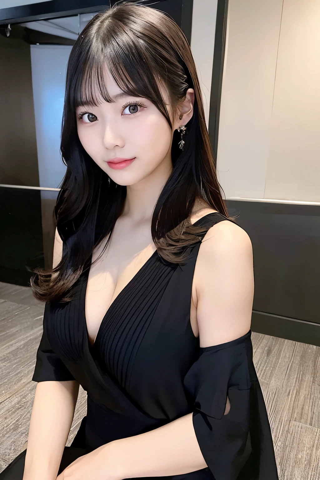 20 year old asian woman wearing black dress taking a photo, Cleavage, Yoshitomo Nara, tits, beautiful Asian Girl, Gorgeous Young Korean Woman, Korean Girls, Japanese Model, Attractive girl, Beautiful Korean Women, Good young girl, Asian Girl, Sexy Gaze, Beautiful young Korean woman, Ocean