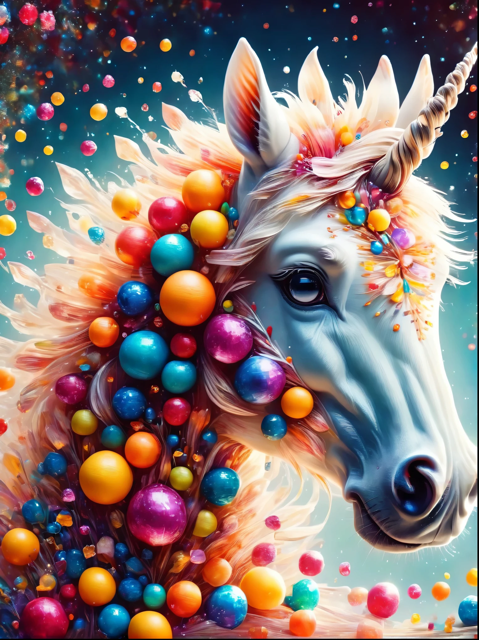 Creative and stylish unicorn，Inspired by fruit，Material: Colored Acrylic，realism，Ultra Clear Photography，HD Wallpapers，Low Depth of Field Photography，Background bokeh effect