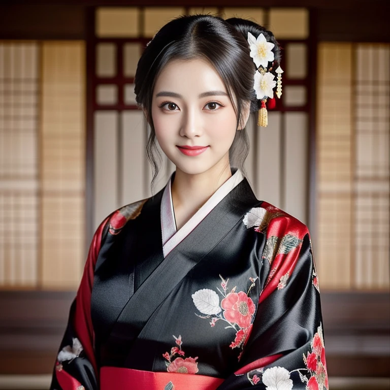 Asian woman Arav in expensive silk kimono,black,red, Posing for pictures, palace ， a girl in Hanfu, Hanfu, สวมChinese dressโบราน, traditional chinese clothing, with ancient Chinese clothes, Chinese dress, Inspired by Gu An, traditional beauty, white Hanfu, traditional clothing, ancient chinese beauty