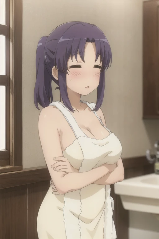 nonsensei,Big Breasts,Wrap a towel around your body,blush,Indoors at home,bathroom,