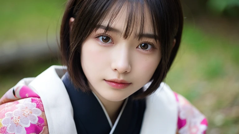 (Bob Cut Hair:1.2),(wear Kimono:1.2),1 girl,Japanese,21 years old,(Small breasts:1.3),(highest quality,masterpiece:1.3,超A high resolution,),(Ultra-detailed,Caustics),(Photorealistic:1.4,RAW shooting,)Ultra-Realistic Capture,Very detailed,High resolution 16K human skin close-up。 Natural skin texture、,Pores、、It needs to be detailed enough to be easily identifiable。 Skin should be even-toned and healthy looking。 Use natural light and colour, Sad expression, Looking at the camera, Perfect dynamic composition, Outdoor