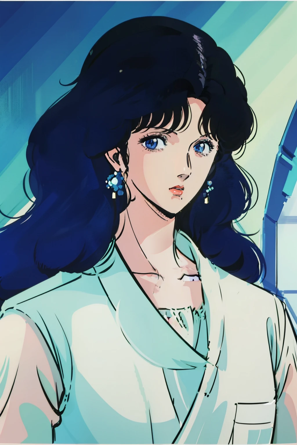 muted pastel colors, Retro Souls, аниме 1990-х, Anime from the 1980s, brushstrokes, Anime style, 1 girl, upper-body, Big Face
