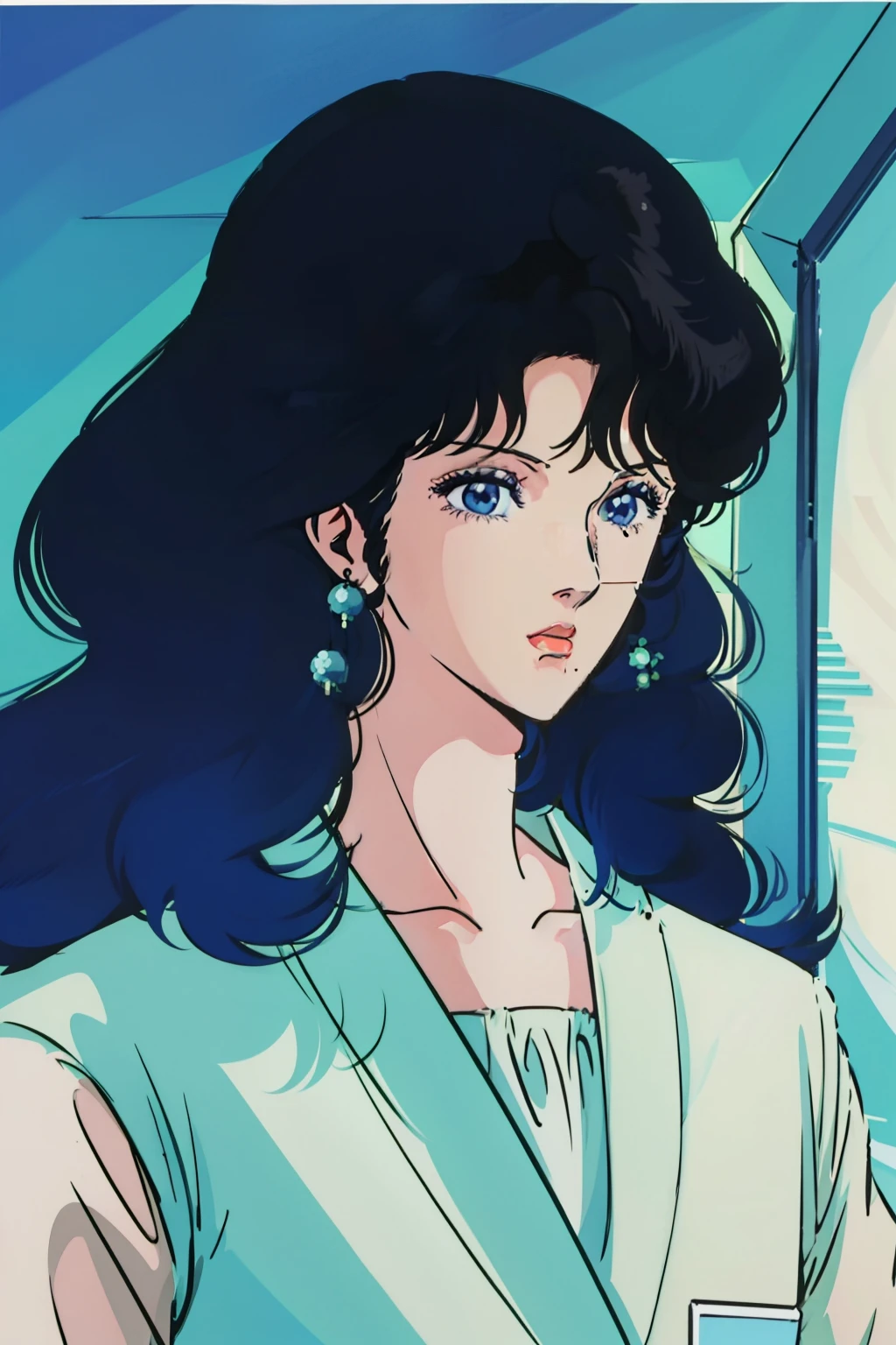 muted pastel colors, Retro Souls, аниме 1990-х, Anime from the 1980s, brushstrokes, Anime style, 1 girl, upper-body, Big Face
