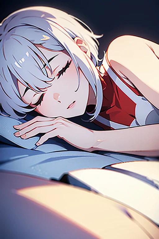 (white short hair)(red eye)(asleep)(sleeping)(Close your eyes)4k