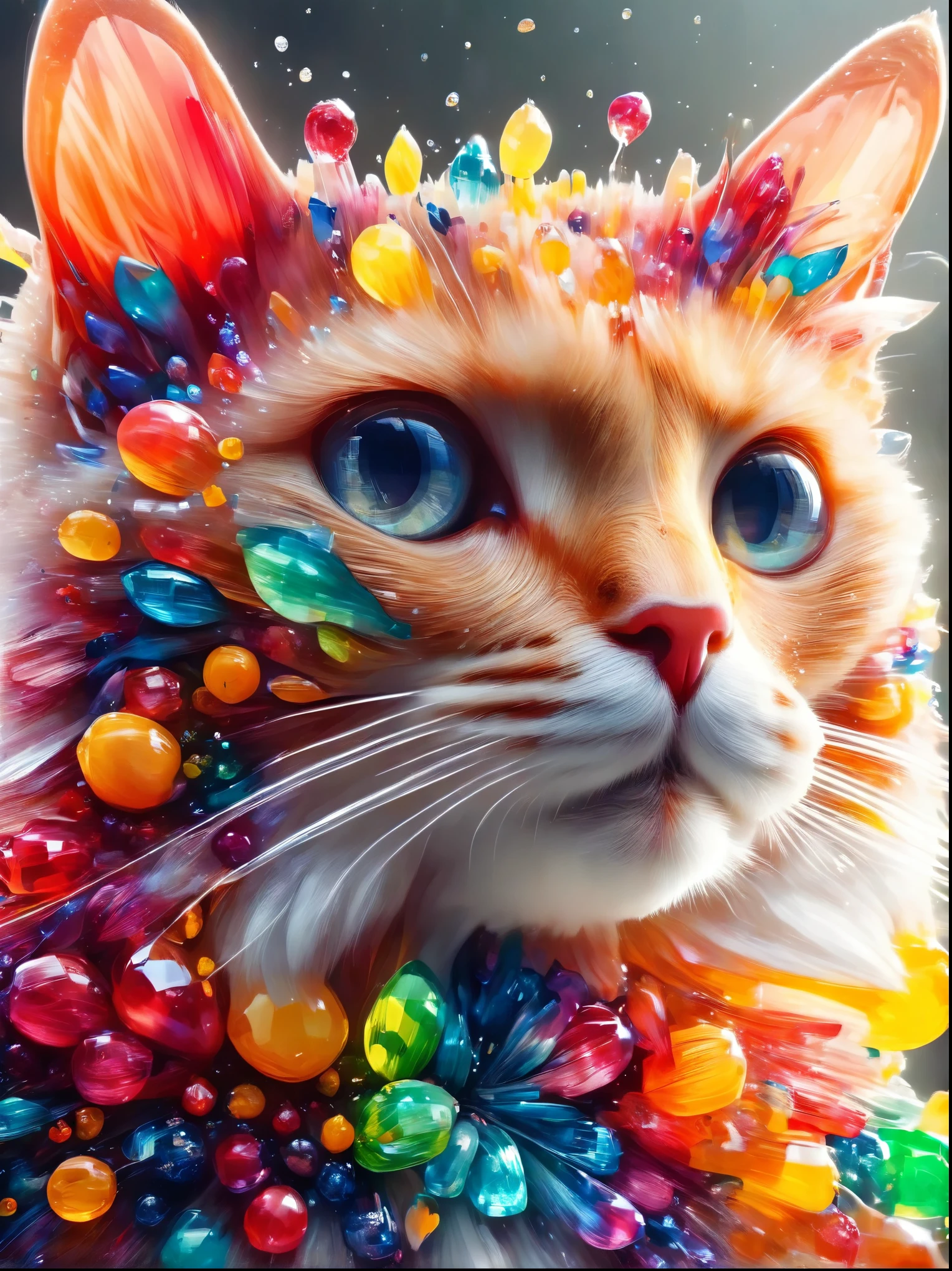 Creative and stylish cat,Inspired by fruit,Material: Colored Acrylic,realism,Ultra Clear Photography,HD Wallpapers,Low Depth of Field Photography,Background bokeh effect