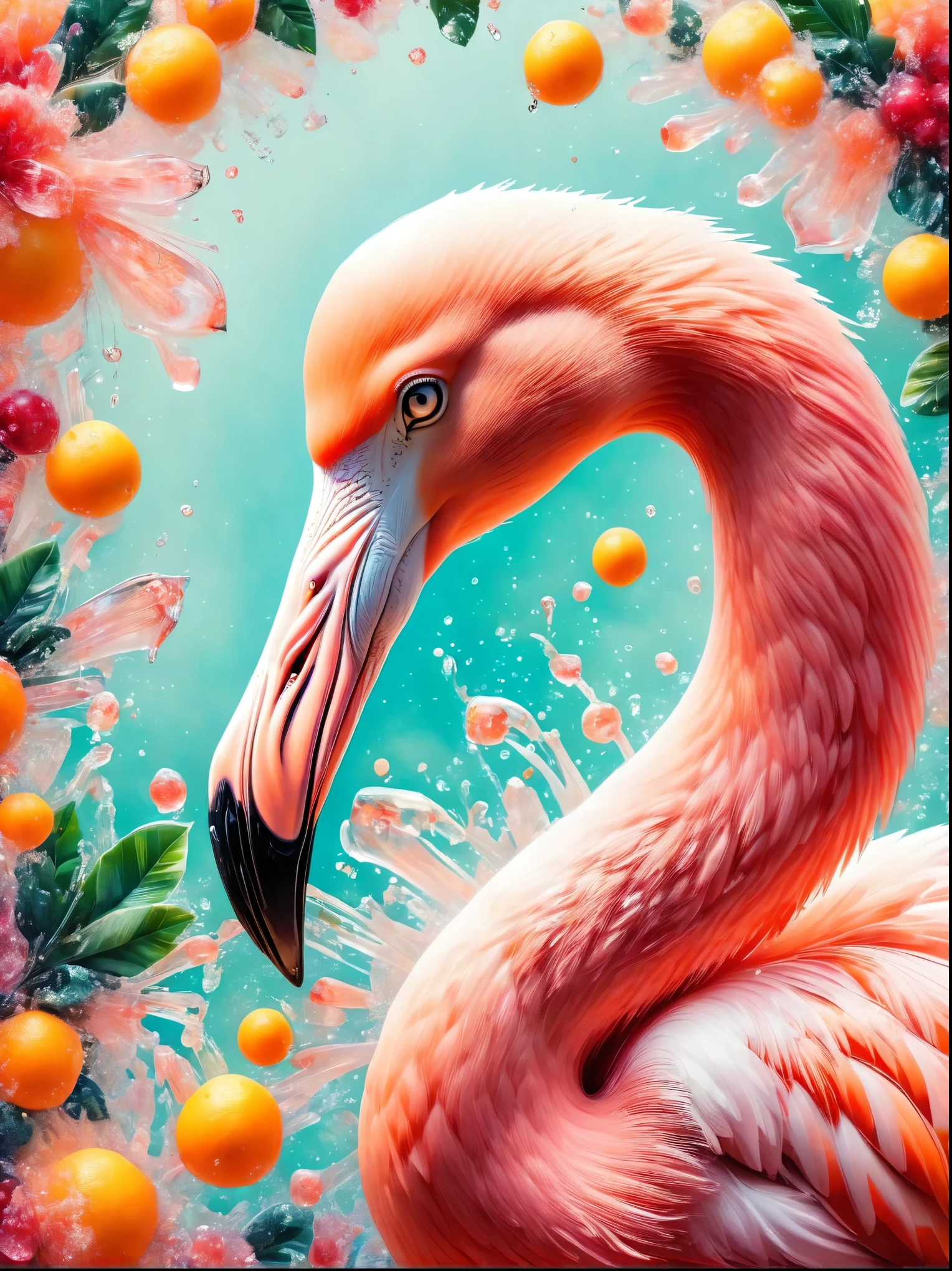 flamingo,Inspired by fruit,Material: Colored Acrylic,realism,Ultra Clear Photography,HD Wallpapers,Low Depth of Field Photography,Background bokeh effect