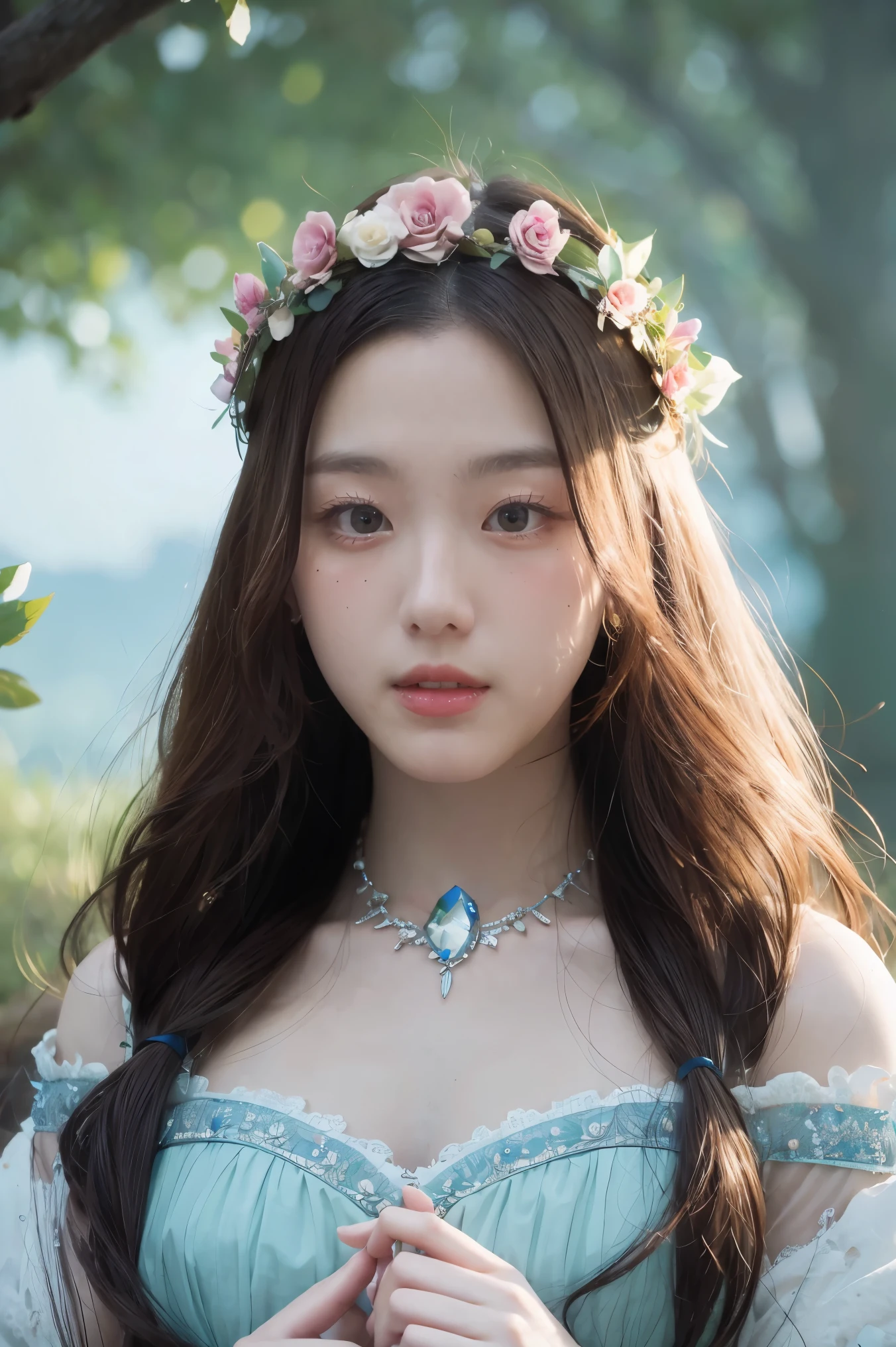 (high quality:1.4), (best quality:1.4), (masterpiece:1.4), official art, official wallpaper, surreal, beautifulgoddess, (1woman:1.1), (long wavy hair:1.1), (flower crown:1.1), (mystical creatures:1.1), (floating islands:1.1), (detailed landscape:1.1), (magic in the air:1.1), (stardust:1.1), night sky, (whimsical atmosphere:1.1), (dreamlike world:1.1), (bubbles:1.1), flying books, (luna moths:1.1), (moonlight:1.1), enchanted forest, (wisdom:1.1), (powerful energy:1.1), (guardian angels:1.1), (peaceful:1.1), vibrant colors, (detailed:1.05), (extremely detailed:1.06), sharp focus, (intricate:1.03), cinematic lighting, (extremely intricate:1.04), (epic scenery:1.09), vibrant colors, (beautiful scenery:1.08), (detailed scenery:1.08), (intricate scenery:1.07), (wonderful scenery:1.05),, (sharp focus,absurdres,high quality,masterpiece,highres,best quality:1.5)