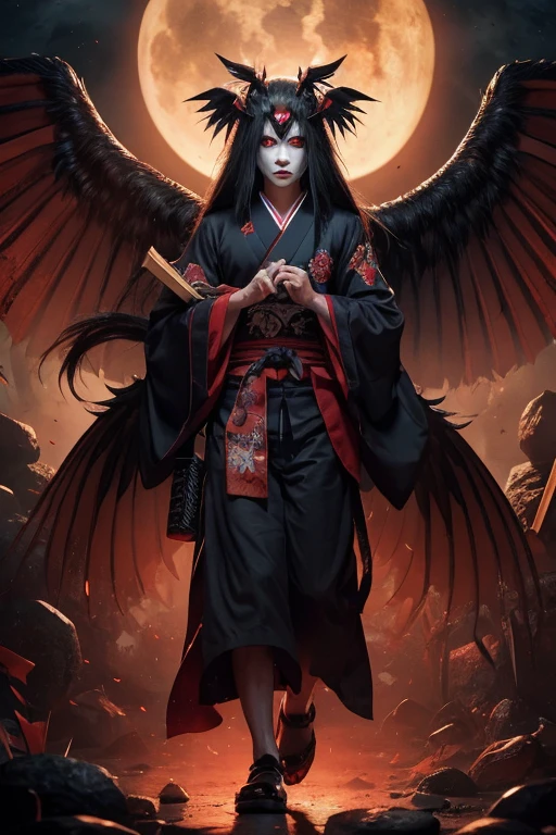 Japanese Yokai/Big Tengu/Real/Horror/Fantasy/Fantasy/dark/Black wings