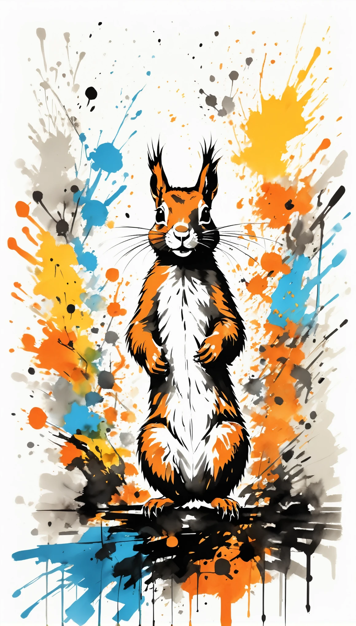 Vector Art, Colorful illustration with lots of squirrels, In the center, Vibrant colors,Graffiti Art,ink splatter,Wild and unrestrained,rich and colorful,visual impact,Modern aesthetic super detailed,