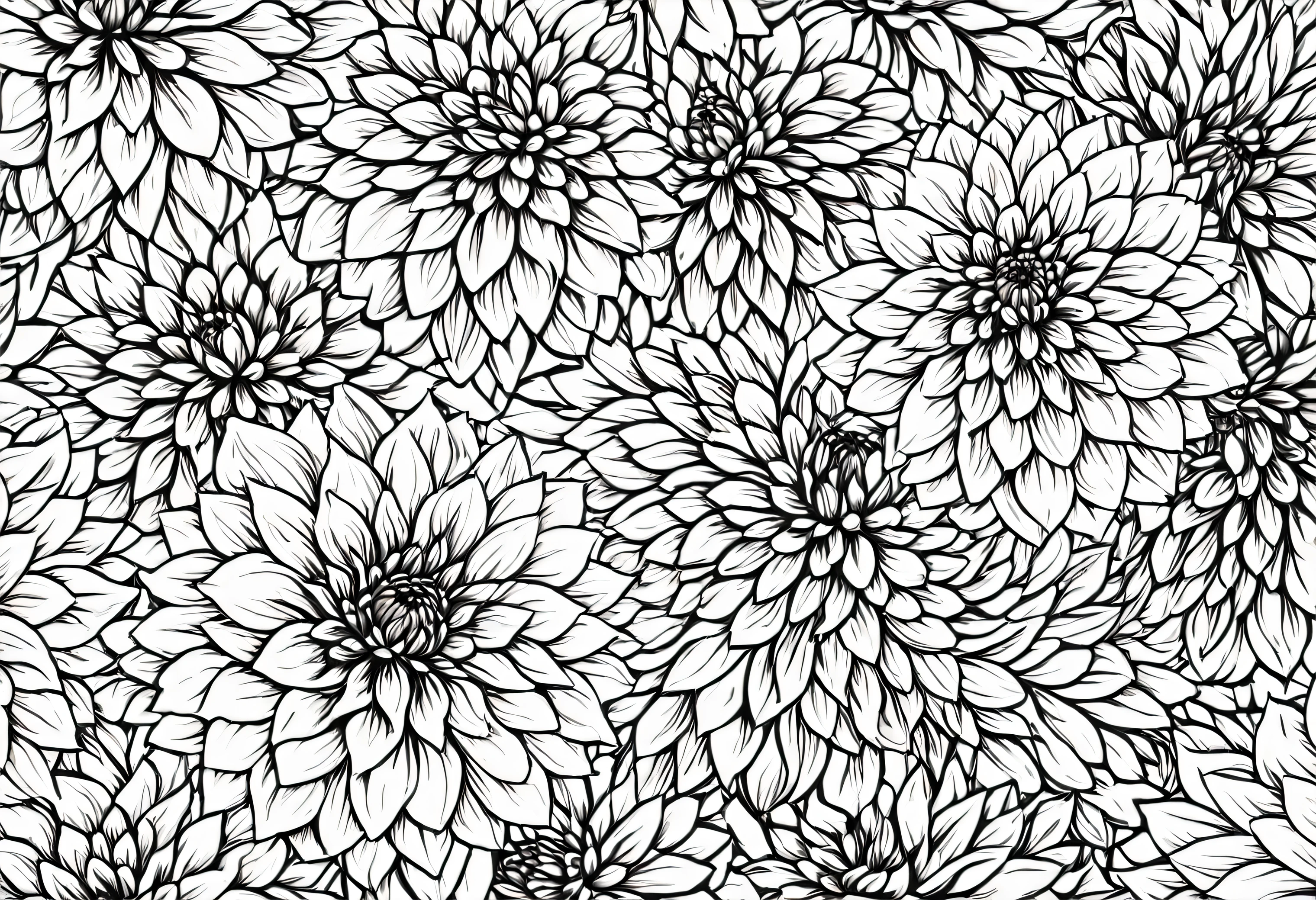 Seamless pattern with hand drawn dahlia flowers.High resolution 8k