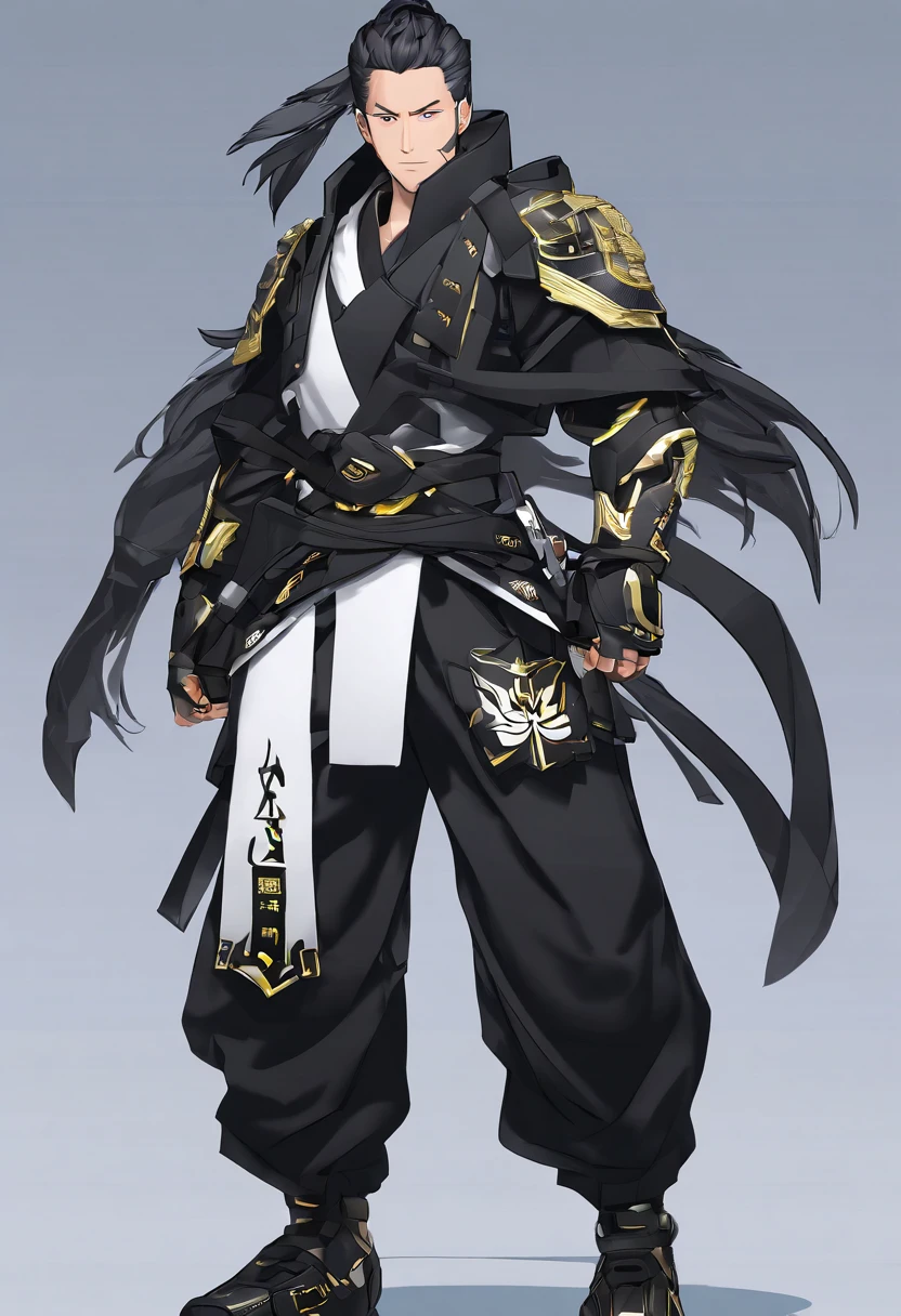 Ancient Chinese man in armor、Clever man、Looking into the camera、His hair is in a bun、Only one topknot、Black Hair、Stand and pose、Pixel art、(masterpiece, highest quality, highest quality), pixel,pixel art,whole body,Characters in Romance of the Three Kingdoms、Transform、Short Deformation、The head is decorated with white embroidery......、Handsome man in trousers