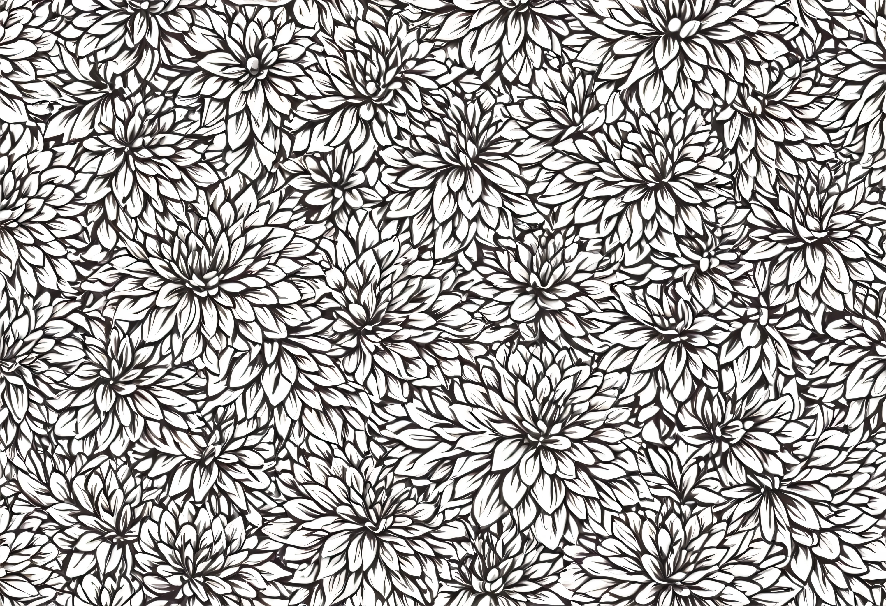 Seamless pattern with hand drawn dahlia flowers.High resolution 8k
