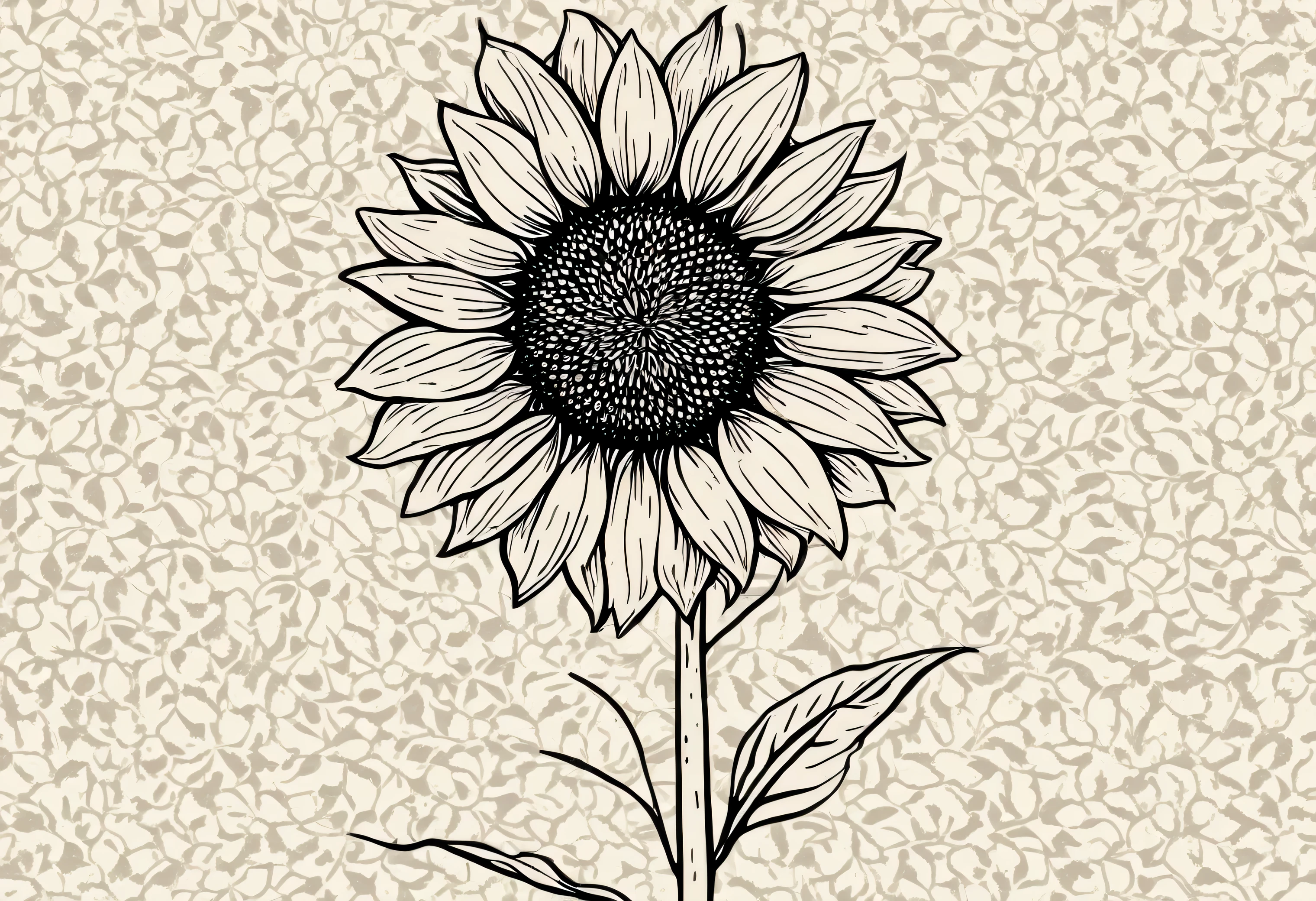 grey sunflower in monochrome colors, seamless grunge textured sunflower drawing pattern on beige and white textured background,High resolution 8k