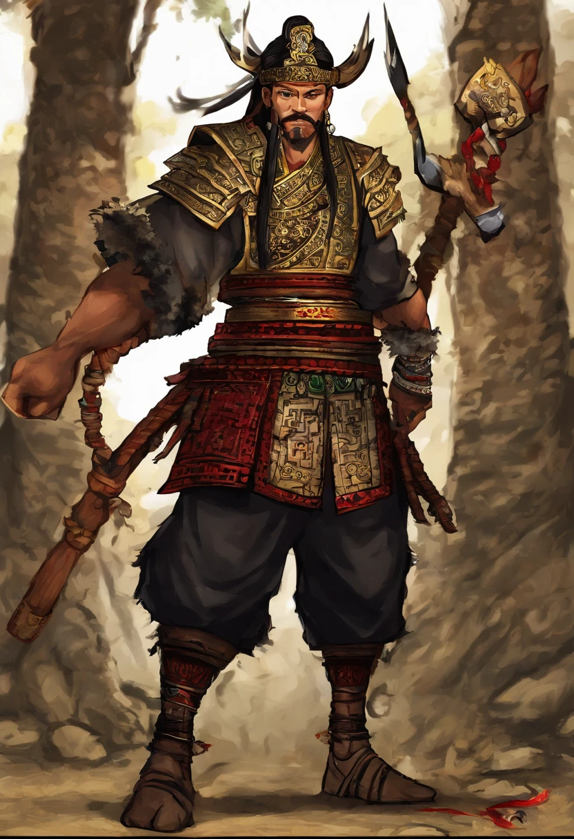 Ancient Chinese man in armor、Clever man、Looking into the camera、His hair is in a bun、Only one topknot、Black Hair、Stand and pose、Pixel art、(masterpiece, highest quality, highest quality), pixel,pixel art,whole body,Characters in Romance of the Three Kingdoms、Transform、Short Deformation、The head is decorated with white embroidery......、Handsome man in trousers