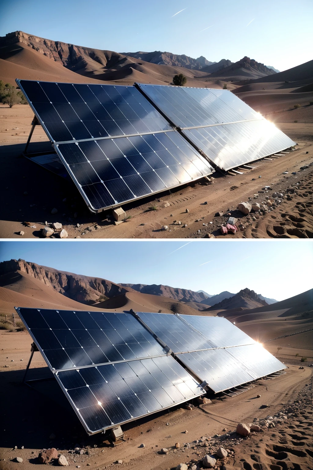 Solar collectors in the desert，Cyberpunk style