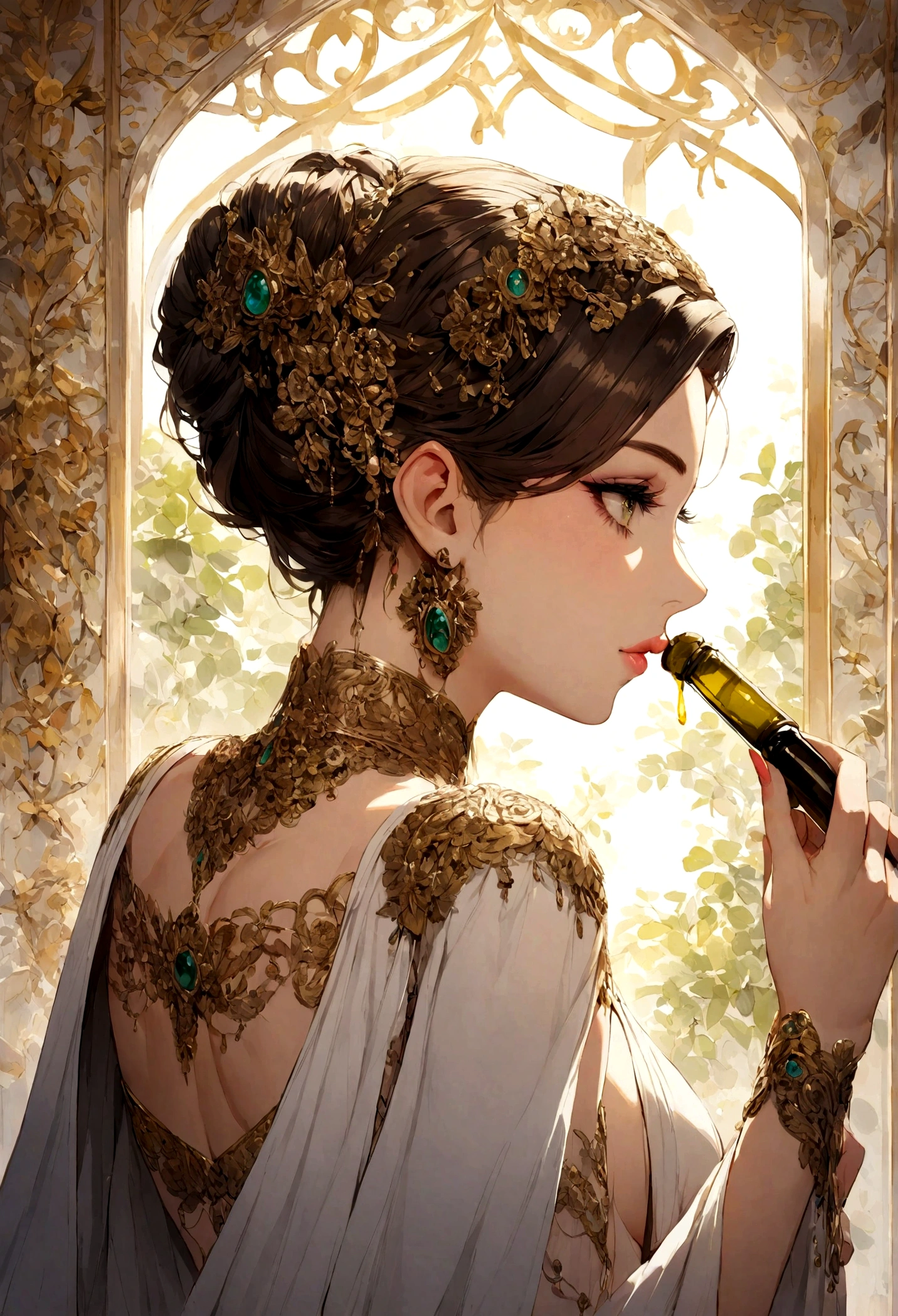 Beautiful Turkish woman applying olive oil make-up