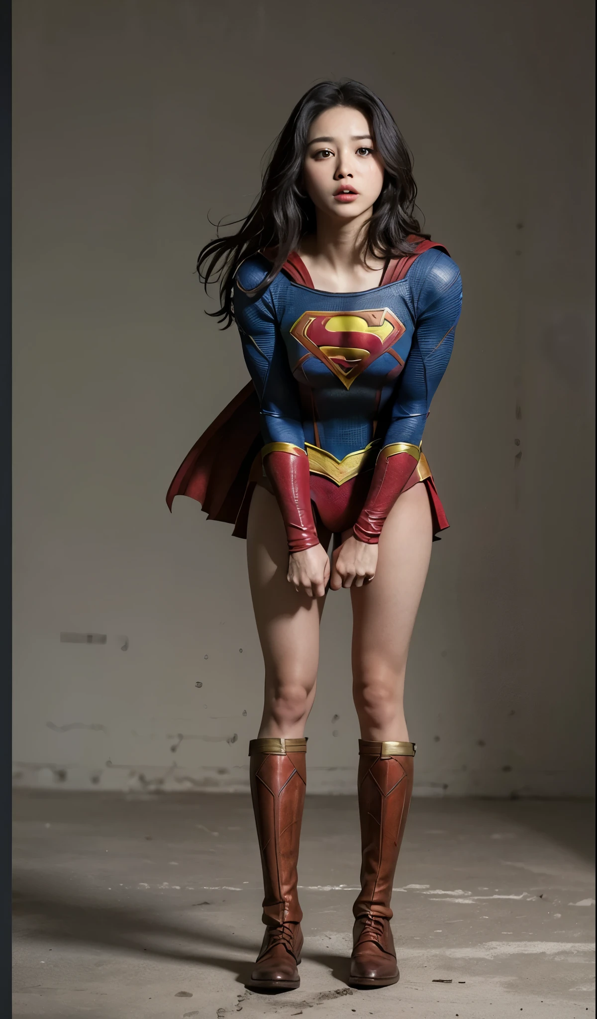 No background、(((Supergirl&#39;The costume was completely destroyed.、There are holes)))、((((close your eyes、The face has a sad expression))))、(((((bleeding from the body)))))、((((Fluid flowing from the mouth))))、((defeat、死んだスーパーヒロインSupergirl, weak position, stand on tiptoe、Hanging))、(((It always looks painful)))、(((Painful expression)))、(((shout)))、(((hands and arms Hanging forward)))、(((expression of suffering、Expressions of anguish)))、(((Beautiful legs in black tights.)))、(((sufferingの美しさを法的に表現する)))、((((Make the most of your original images)))、(((A destroyed Supergirl costume)))、(((Beautiful Hair)))、(((suffering)))、(((Beautiful legs need to wear black tight shoes, Wear red boots)))、((Best image quality、8k))、((highest quality、8k、masterpiece:1.3))、(((Preserve background )))、Sharp focus:1.2、Beautiful woman with perfect figure:1.4、Slim Abs:1.2、Wet body:1.5、Highly detailed face and skin texture、8k