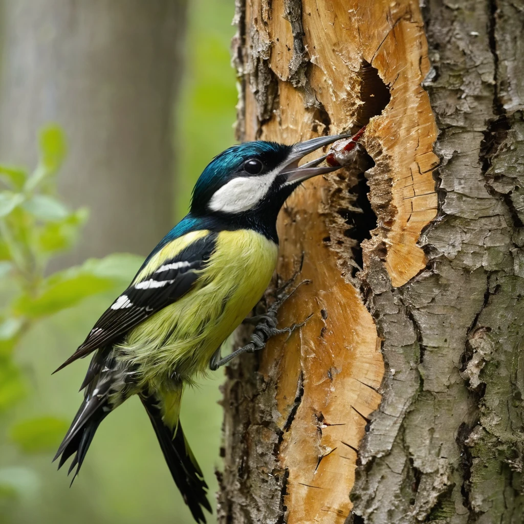 Woodpecker removes scars from rotten wood