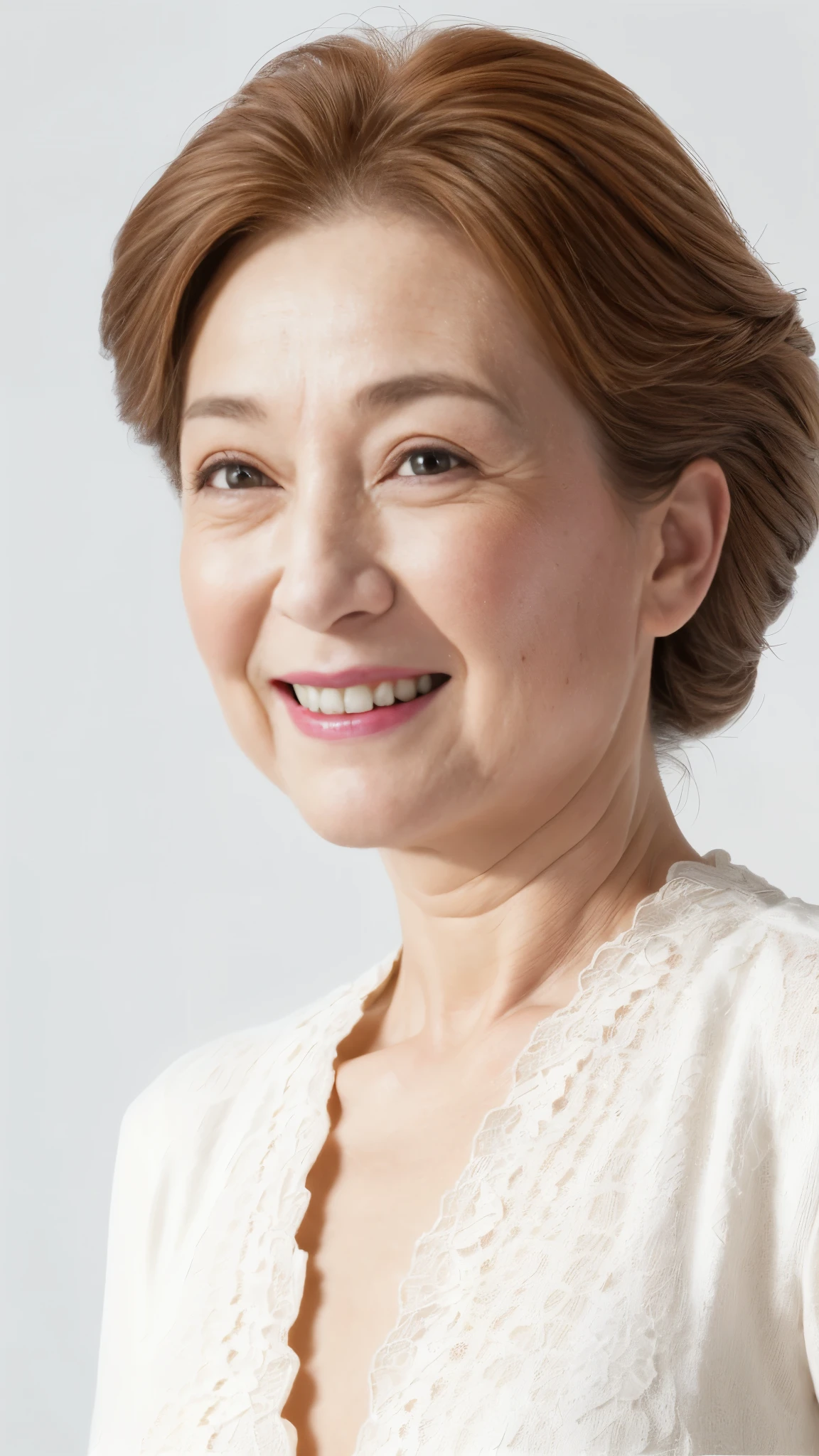 ((Face close-up)), Late Elderly, Aged face, Perfect composition, ((Fractal Art)), (((masterpiece))), 8k, Clear images, (((alone))), (((Asian Beauty))), Pure white background, Natural Hair Color, Hands behind back, Refreshing early summer outfit, Alluring, ((Elderly)), Depict lips accurately,Red lips, Flashy makeup, (((alone))), (((Perfect Anatomy))), Depicting ears correctly, Pure white background, gravure, Upright posture, smile, ((Beautiful mature woman)), highest quality, Very detailed, Realistic, Very detailed細なスキン, (Madame), (The corners of the mouth are turned up), 120 years old, Huge breasts, Mature Politician, Glamour, sexy, Pure white skin, Natural hairstyle, Comfortable clothing,