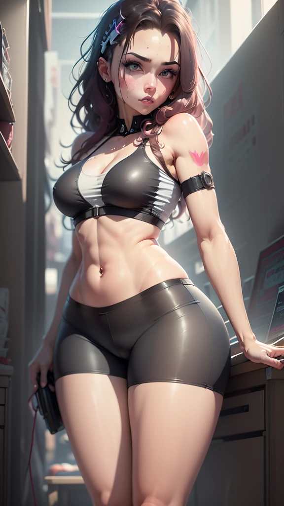 ((Highest quality)), ((masterpiece)), (Highly detailed:1.3), 3d, Beautiful (cyberpunk:1.3) Female hacker with thick voluminous hair working with a computer terminal, computer server, screen LCD, fiber optic cable, corporate logo, HDR (high dynamic range), ray tracing, NVIDIA RTX, super resolution, unreal 5, scattered below the surface, pbr texturing, Post processing, anisotropic filtering, depth of written boundary, maximum clarity and sharpness, multi-layer texture, Albedo and specular maps, Surface shading, Accurate simulation of light-matter interactions, perfect proportions, octane rendering, two-tone lighting, Low ISO, white balance, Rule of Thirds, great caliber,8K RAW,efficient subpixel,subpixel convolution,Luminescent particles,