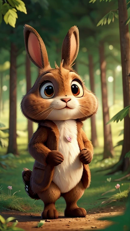 A cute big-eyed rabbit,in the forest