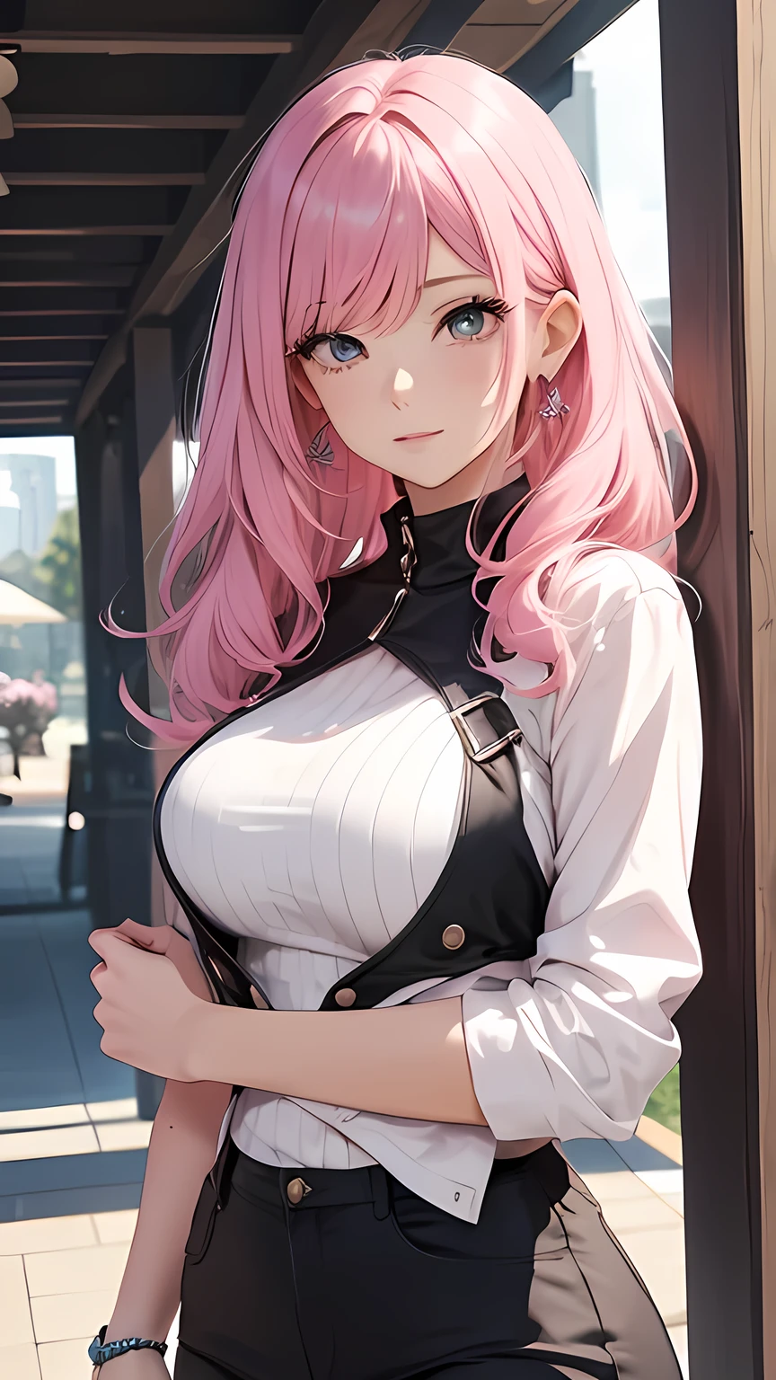 Beautiful girl pink hair. Big sister, Woman, mature, adult woman, tall
