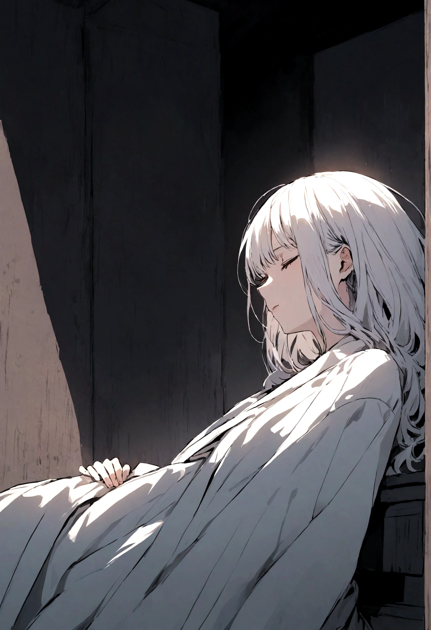 The woman fell asleep on the bed in the punishment room.