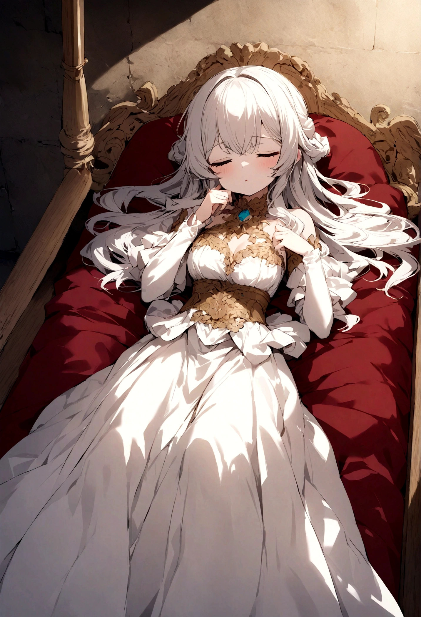 The woman fell asleep on the bed in the punishment room.