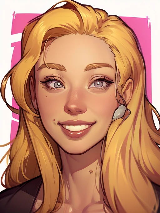 Portrait mode with a beautiful smile and a charming blonde with beastly long hair Cartoon style digital illustration GTA style photo portrait mode