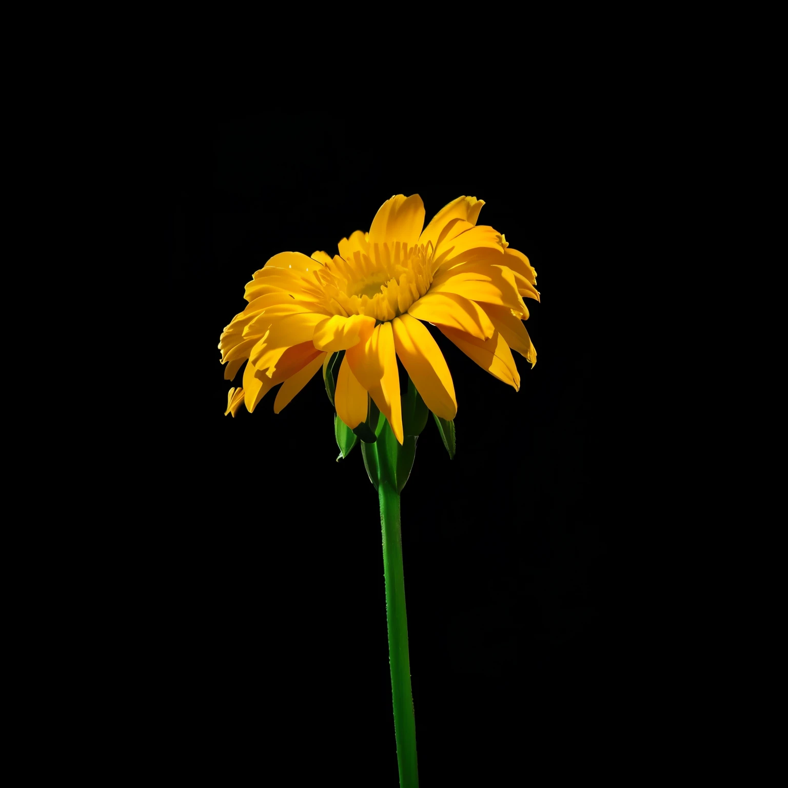 yellow flower in a vase black background, 深black background, 在black background上, Daisy eos-1d, 在black background前, Huge daisy on top of head, Giant daisy flower under head, 在black background上, black background, Giant daisy flower as head, giant daisy flower as a head, Describing a flower