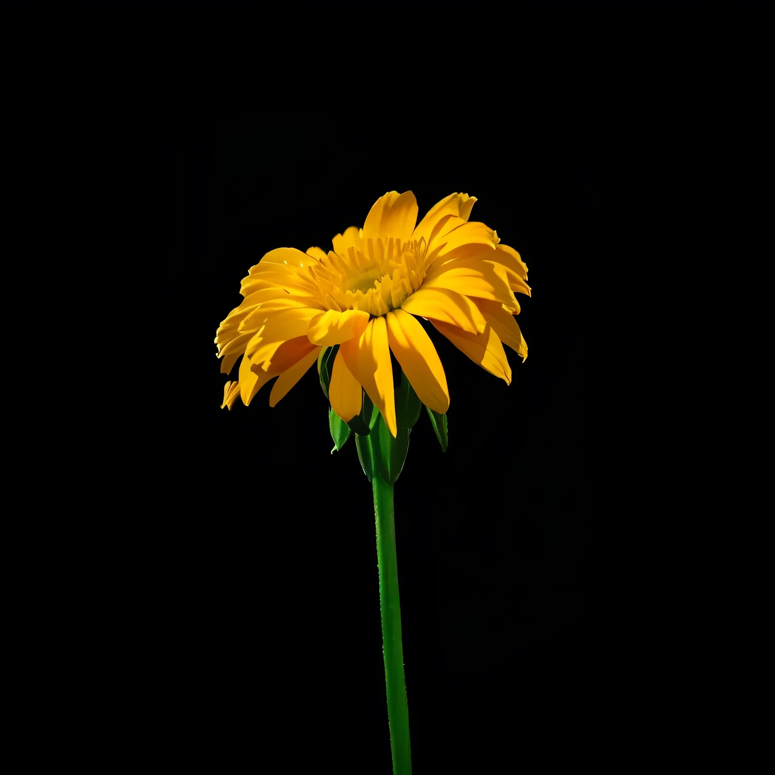 yellow flower in a vase black background, 深black background, On black background, Daisy eos-1d, In front of black background, Huge daisy on top of head, Giant daisy flower under head, On black background, black background, Giant daisy flower as head, giant daisy flower as a head, Describing a flower