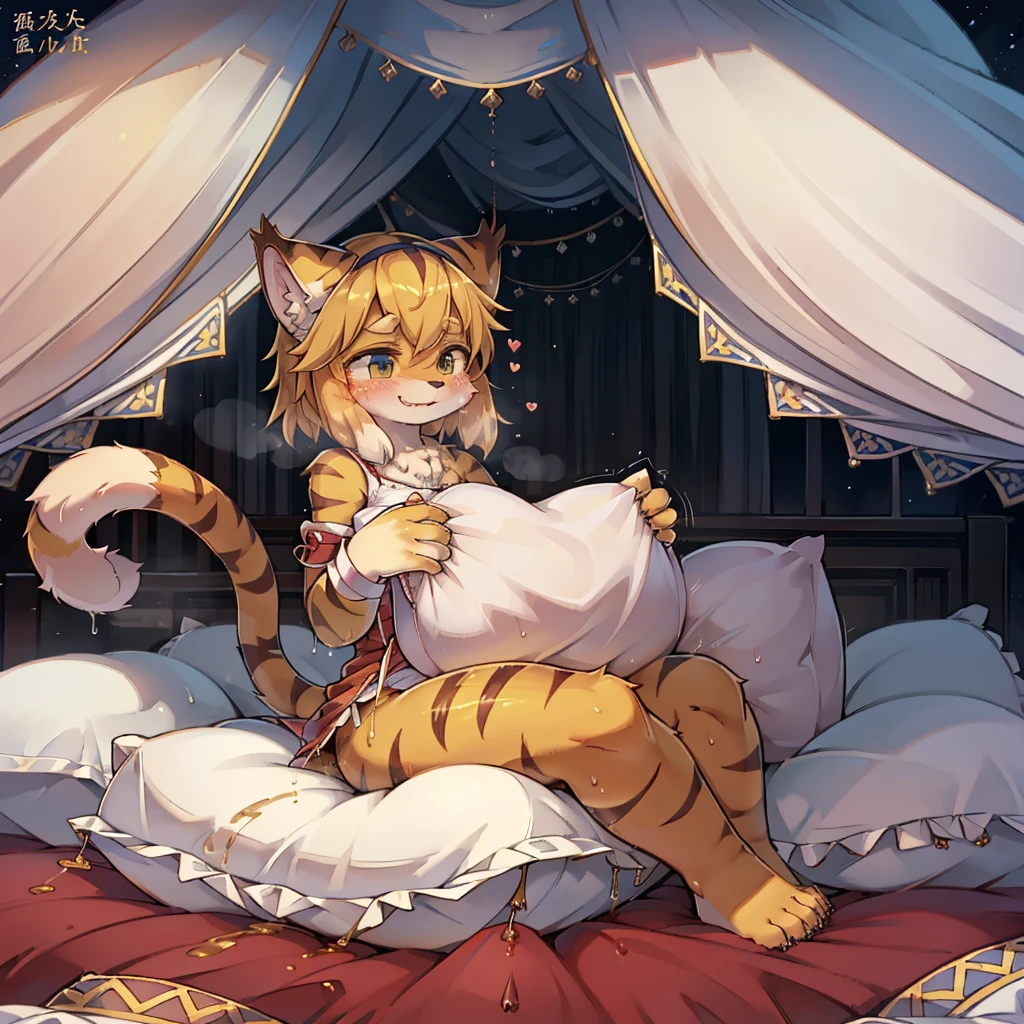 (masterpiece,best quality),my own, The Beast, , (适合任何Pillow背景的光影)), 穿着pajamas可爱女孩在Pillow上摆姿势 ,pajamas,Nature,, (blush),a smile,Pillow头,(很多Pillow),Soft cushion,(canopy bed),Soft pillow quotation,(Pillow损坏),很多Pillow,(Crotch rubbing),((Pillow驼峰)),(Pillow),(A tail),,(粉色Pillow),(Love around the protagonist),Steam,(Pillow头),(),(豪华Pillow),(Pillow),(palace),(Palace bedroom),(Pillow),柔软的Pillow,,(Classical European style bedroom ),(excited,shy person,Lack of expressiveness,),,pillow humping,mia,tiger tail,tiger ears,Tiger pattern,,Sweat,,Sweaty,Body swing,身体Shaking lines,Shaking lines,best quality, masterpiece, ((Maximum resolution)), artwork, ,,,(Interior of the palace),(In the bedroom at night),(Deluxe Rococo Canopy King Bed),On a big and spacious bed,(the 女孩 is lying on the bed),Before bedtime,,,Luxurious curtains with ornate ruffles and ribbons surround the bed,((((There are many pillows piled on the bed)))),Detail of Quilt,Detailed bed sheets,Ruffled Bed Skirt,Deep Bed,Background with depth,pajamas , ((((大量的Pillow)))),peeing,squatting,water,urine,Shaking lines,wetting pillows,Flowing liquid