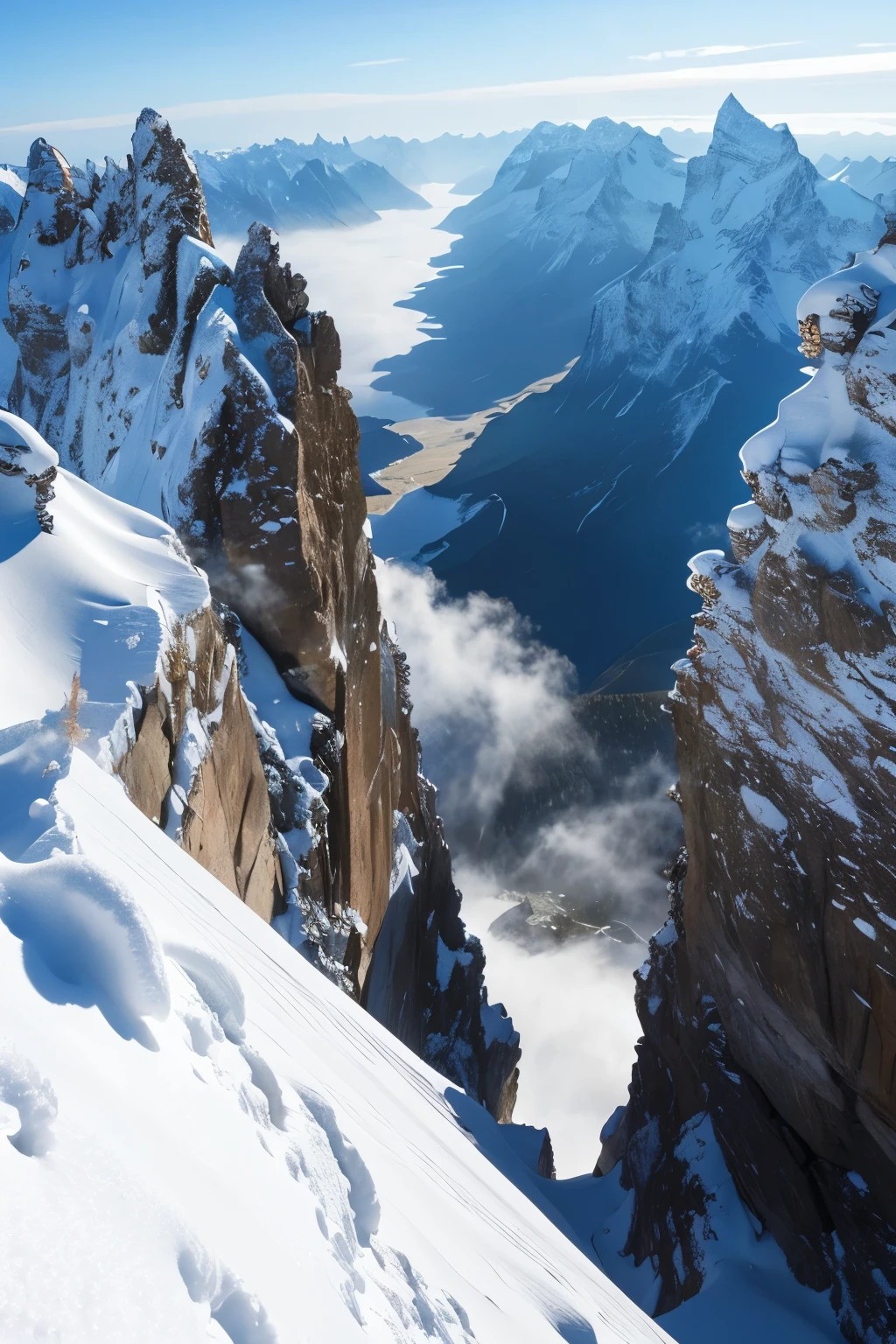 View from the summit、1 image、view、Spectacular views、Snowstorm、Snow beating sideways、Towering cliffs、