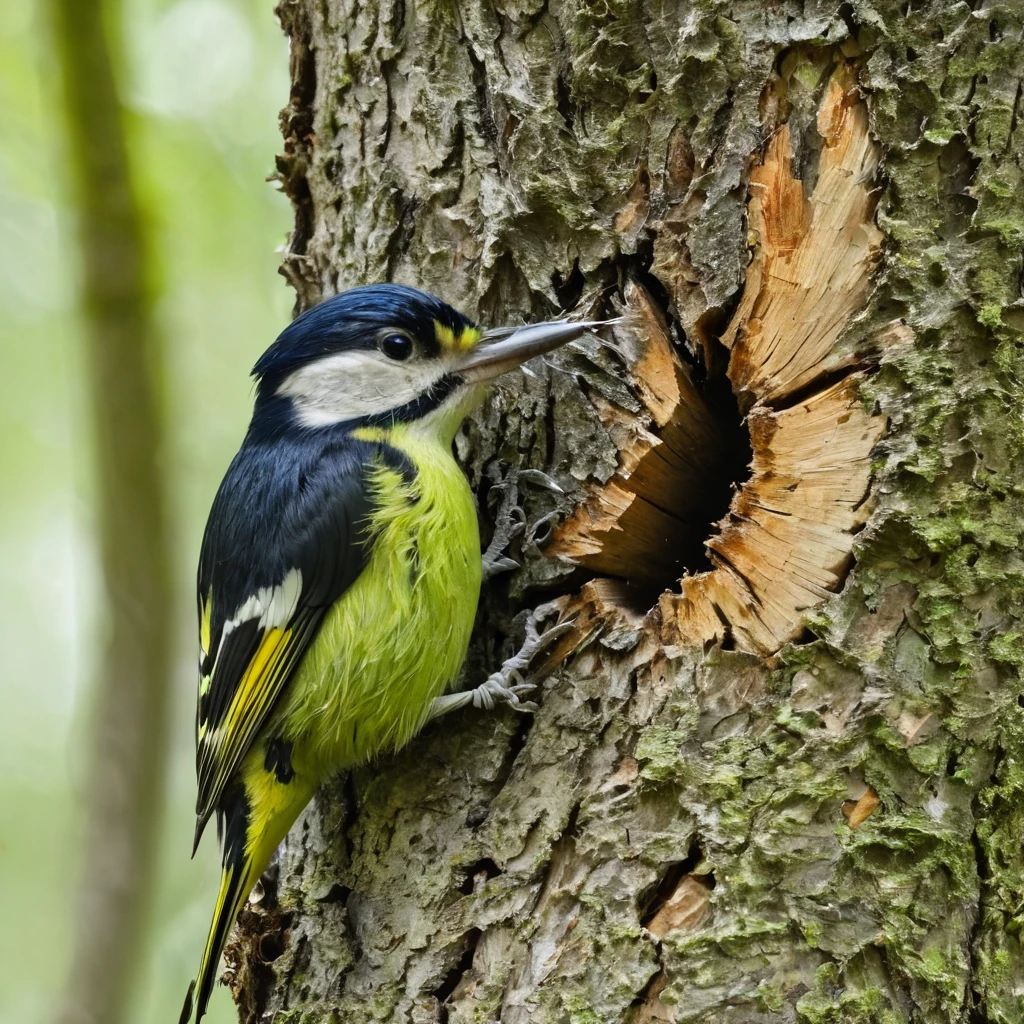 Woodpecker removing a rotten tree with many scars，Scars of rotten wood