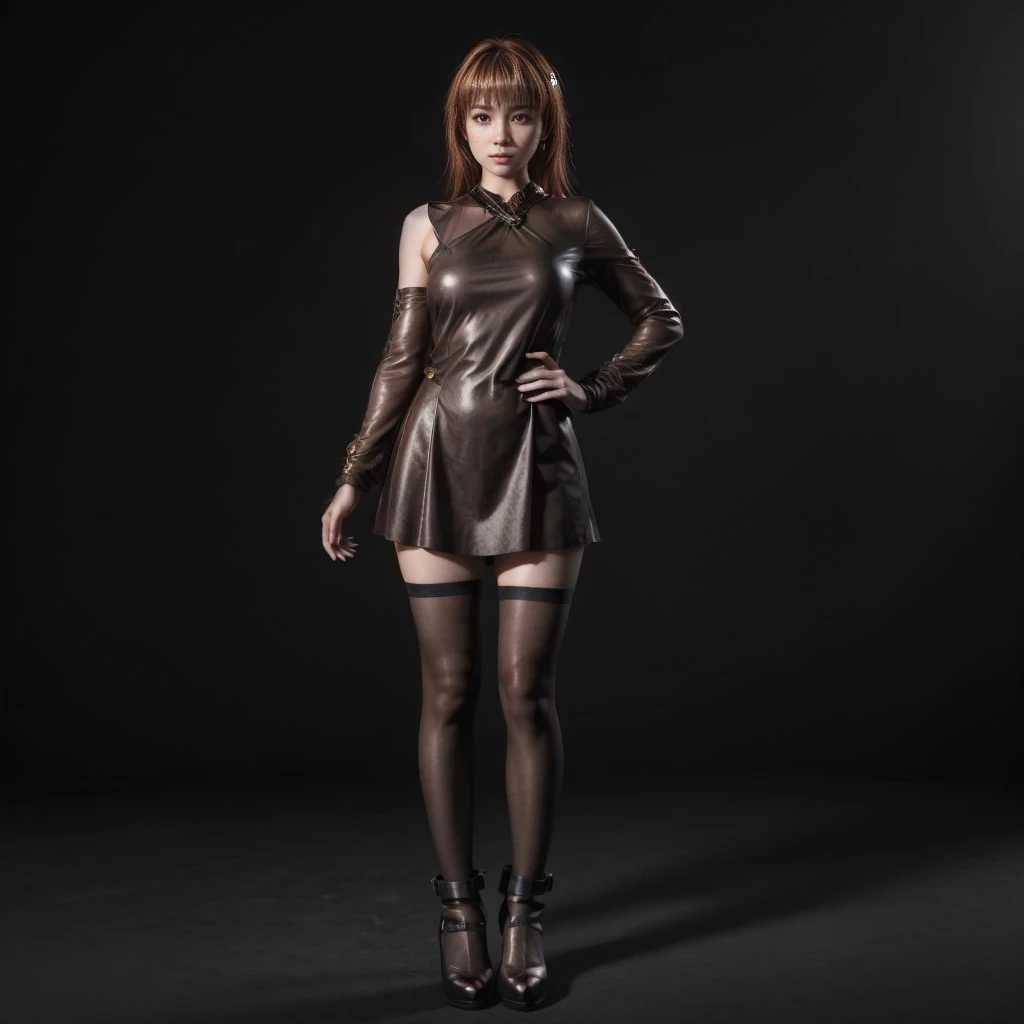 Kasumi, brown eyes, (best quality, ultra-detailed), (realistic:1.37), beautiful and detailed face, ultra-realistic texture, delicate face, delicate body, red lipstick, bright colors. High definition, 8K, well defined legs.