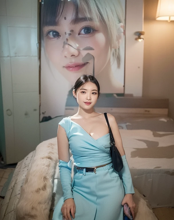 (masterpiece:1.3), (8K, Photorealsitic, Raw photography, Top image quality: 1.4), Japan high school girls、(short hair hairstyles:1.2)、cleavage of the breast:2.2、Super Detail Face、Eye of Detail、double eyelid、Bring your chest together、sharp focus:1.2、prety woman:1.4、light black hair、top-quality、masterpiece、超A high resolution、(Photorealsitic:1.4)、Highly detailed and professional lighting smile with dimples、Loose and light knitwear blue、Shoulder out、slender、serious facial expression、short-haired、Fatal position