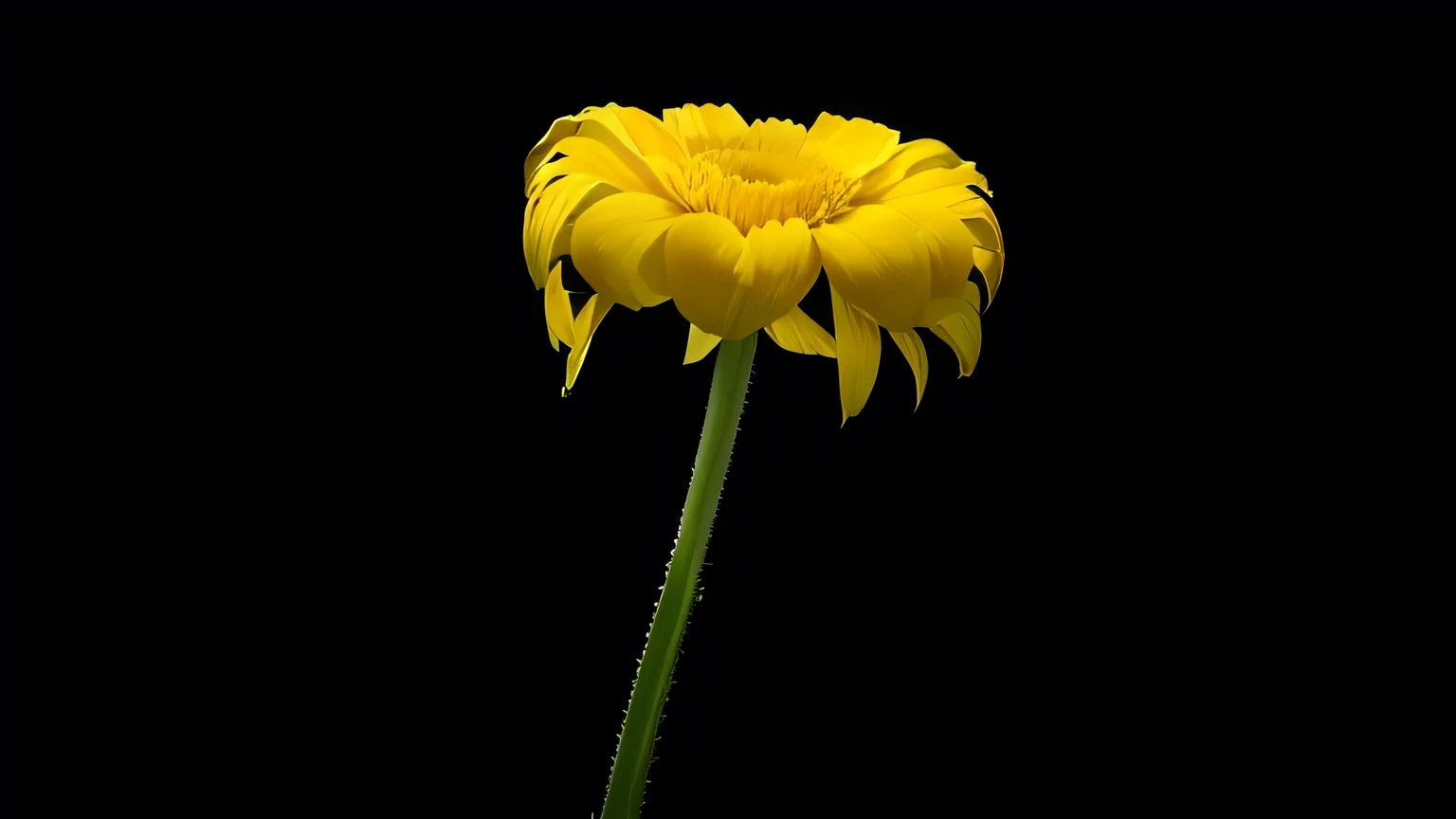 yellow flower in a vase black background, 深black background, Huge daisy on top of head, Giant daisy flower under head, In front of black background, Daisy eos-1d, Surreal Black and, Black and, Giant daisy flower as head, black background, Describing a flower, On black background