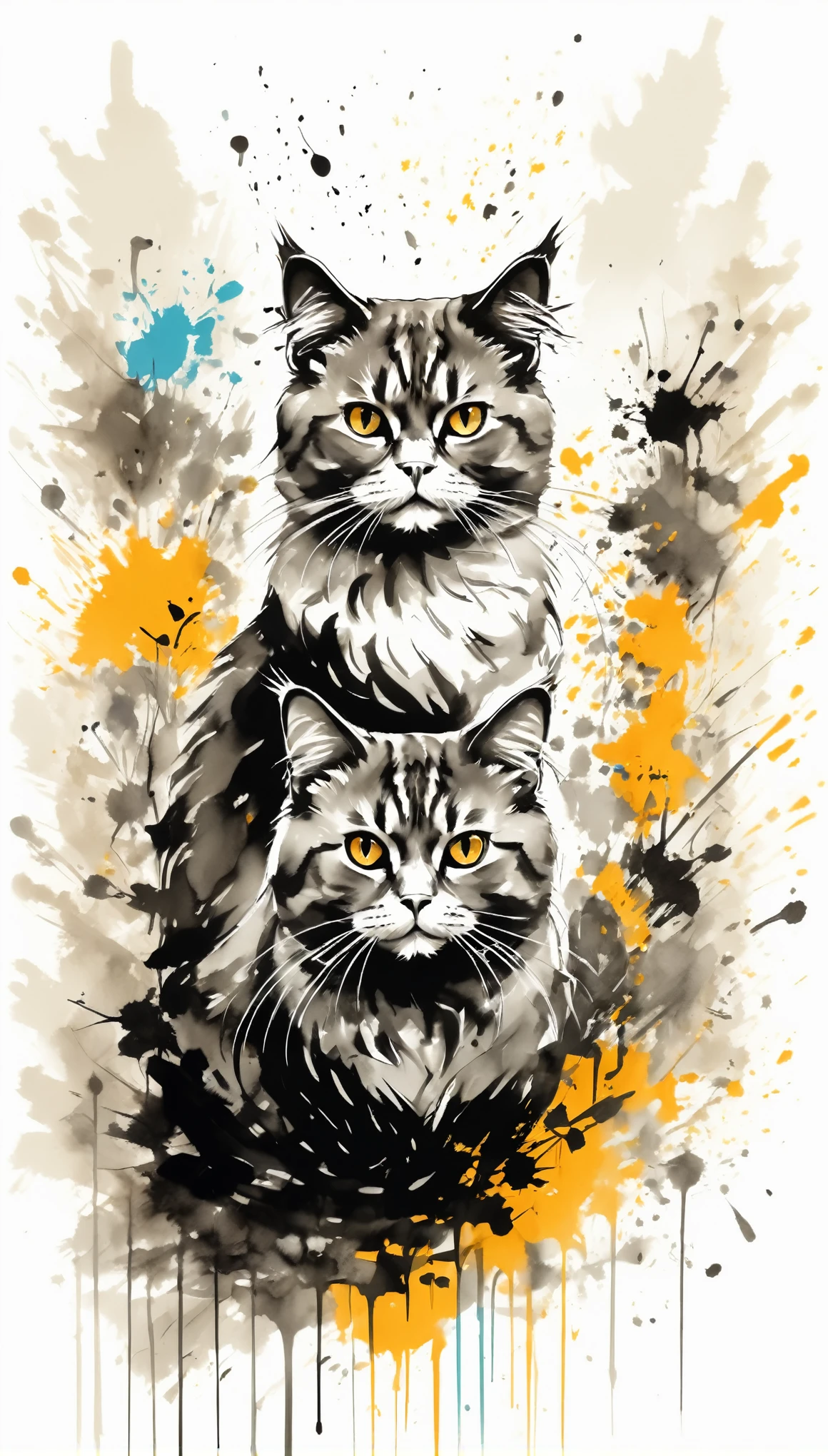 Vector Art, Colorful illustration with lots of Persian cats, In the center, Vibrant colors，Graffiti Art，ink splatter，Wild and unrestrained，rich and colorful，visual impact,Modern aesthetic super detailed,
