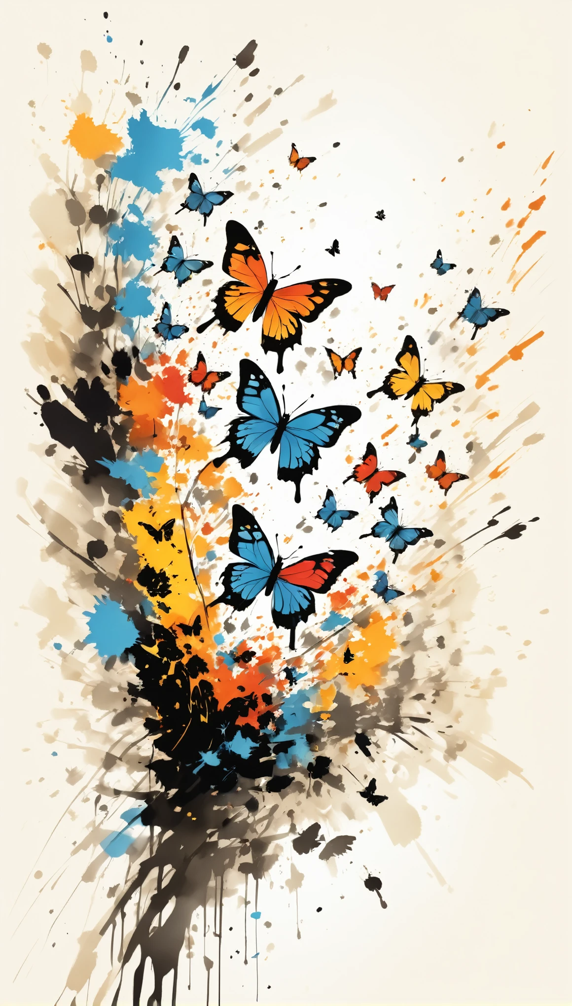 Vector Art, Colorful illustration with many butterflies, In the center, Vibrant colors，Graffiti Art，ink splatter，rich and colorful，visual impact,Modern aesthetic super detailed,
