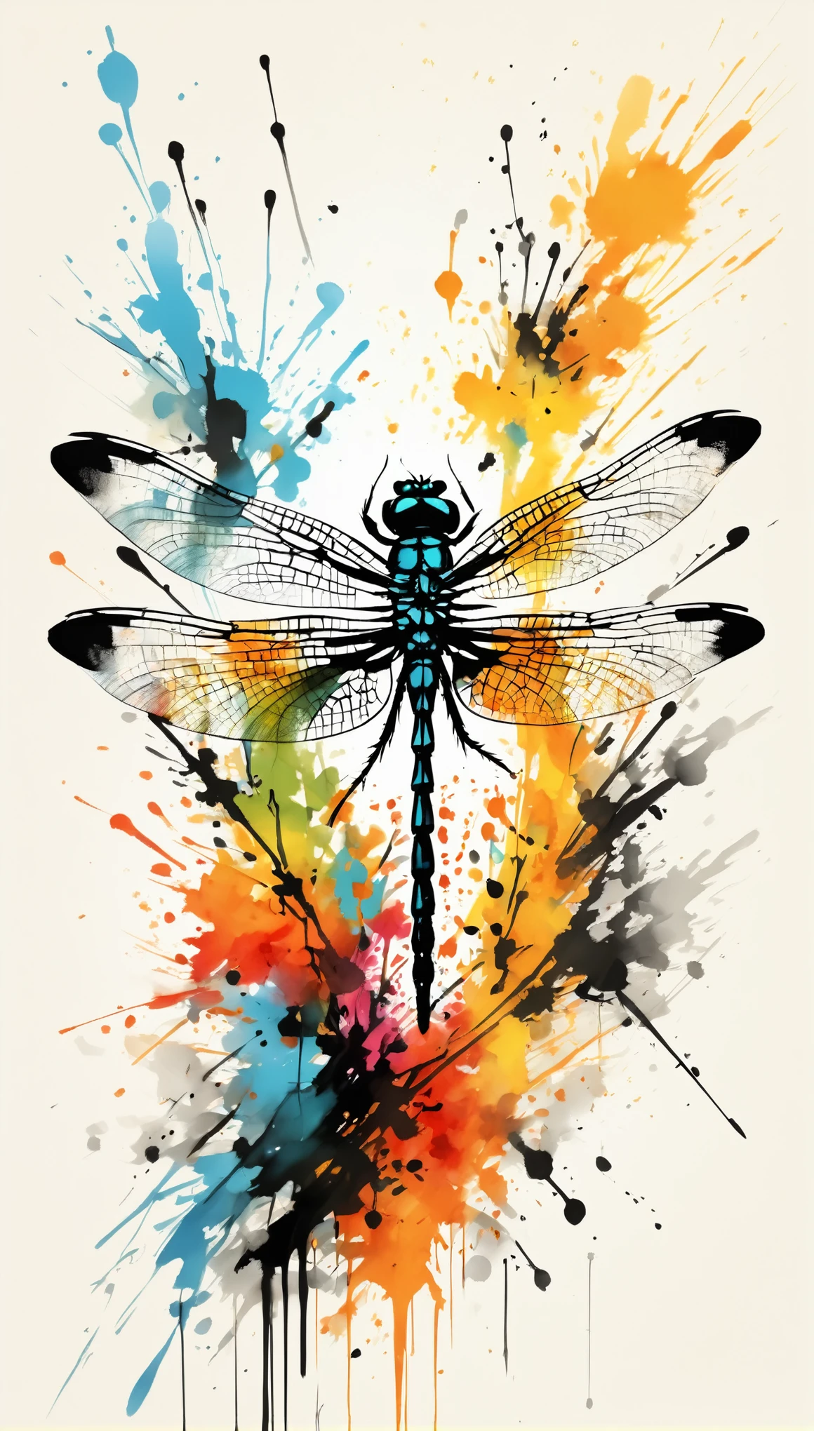 Vector Art, Colorful illustration with many dragonflies, In the center, Vibrant colors，Graffiti Art，ink splatter，rich and colorful，visual impact,Modern aesthetic super detailed,
