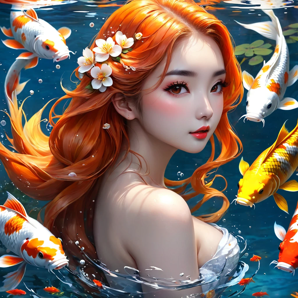 Fishtail Mermaid,Big koi,Lots of koi,Koi fish of different colors and styles、Four white koi,Polka dot five color koi、Orange Gold Koi、Red and white koi、Minghai light yellow koi,Peach Blossom