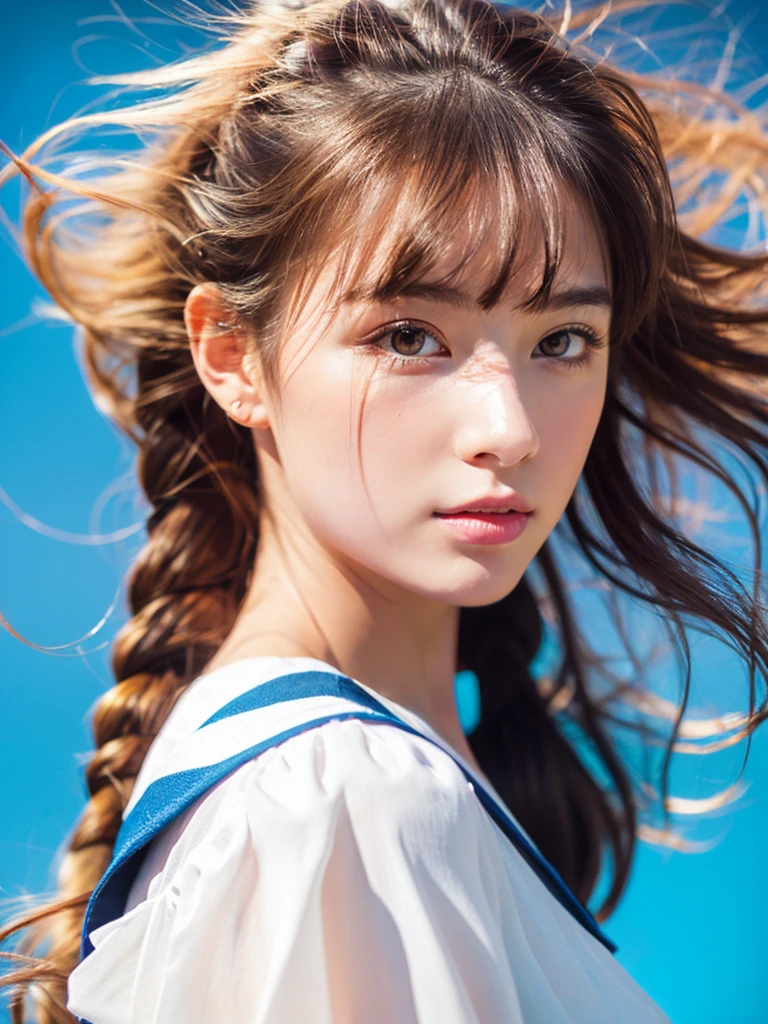 Masterpiece), (Best Quality), (Super Detail), (disheveled Hair), (Illustration), (One Girl), (Fashionable Clothes), Standing, Fashion Model, Beholder, (Interview), (Simple Background), Finely Beautiful Eyes, Delicate Beautiful Face, Floating, (High Saturation), (Colorful Splash), Colorful Bubble, (Shine), Focus on the Face, Ponytail, Light Blue Hair, Bangs, Hair Rings, Floating Flowers, Floating Hairs, (Shining), Best Lighting, Best Shadows, sailor-moon