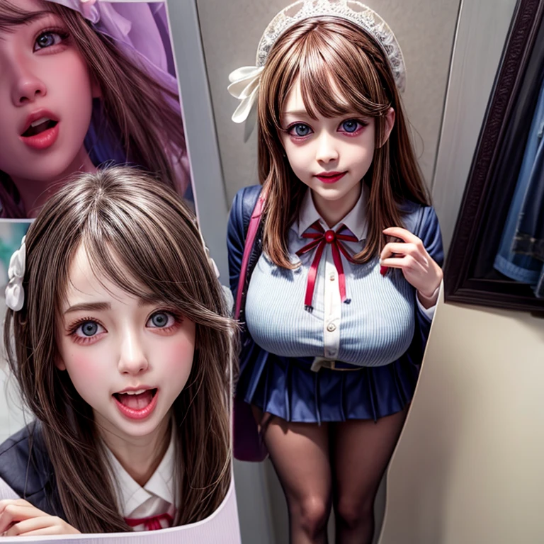 (Glory wall pose:1.2), SchoolGirls wearing uniforms with white panties, Red ribbon, Glistening ivory skin, name plate, no legwear . Character concept art, Different types of hair colors, (((NOGIZAKA face variations))) Extremely Detailed very KAWAII face variations, perfect anatomy, Childish, captivating gaze, elaborate detailed Eyes with (sparkling highlights:1.2), long eyelashes、Glossy RED Lips with beautiful details, Coquettish tongue, Rosy cheeks . { (Dynamic joyful expressions) | :d) }, Random eye color, (large eyes:-1), (Acutance:0.85) . Assfocus