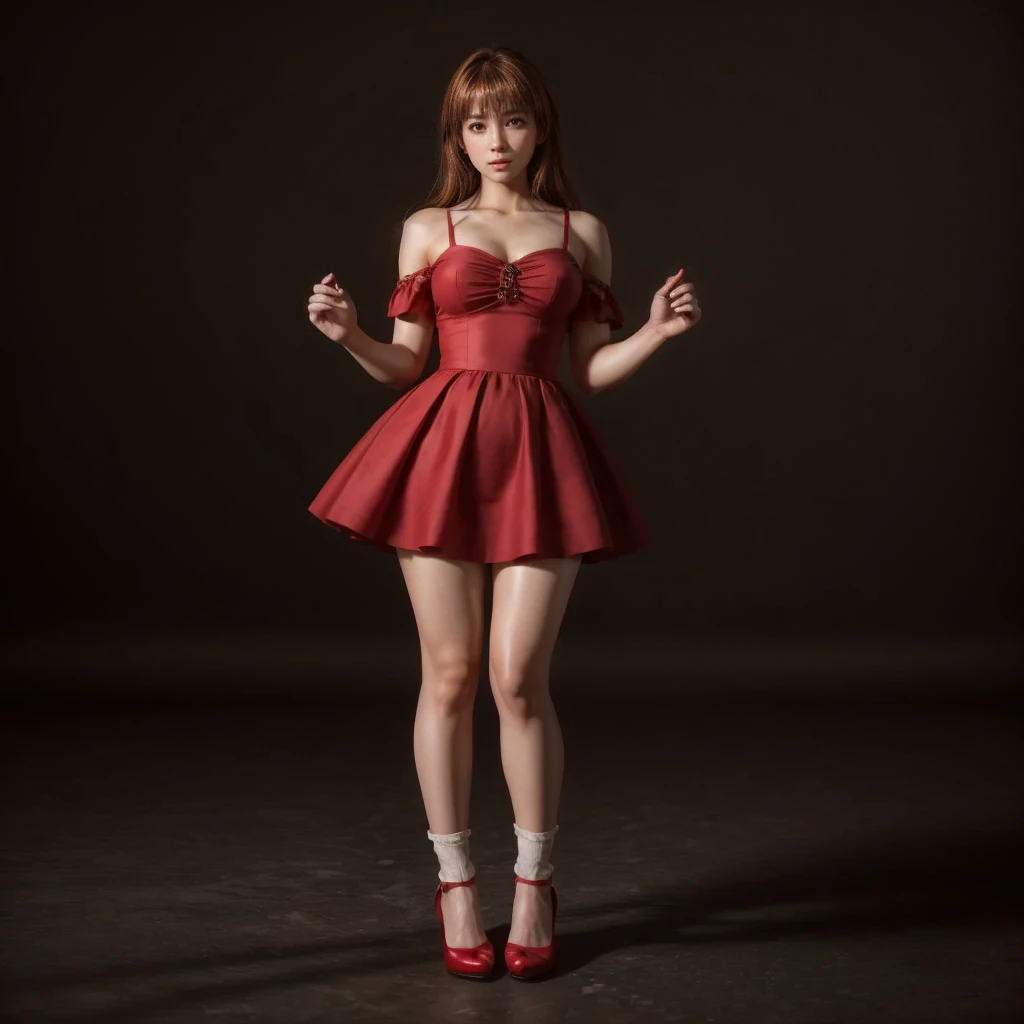 Kasumi, brown eyes, (best quality, ultra-detailed), (realistic:1.37), beautiful and detailed face, ultra-realistic texture, delicate face, delicate body, red lipstick, bright colors. High definition, 8K,