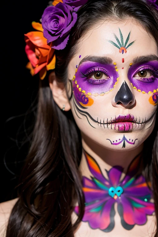 Mexican,(((Day of the Dead Makeup))),purple,night,male