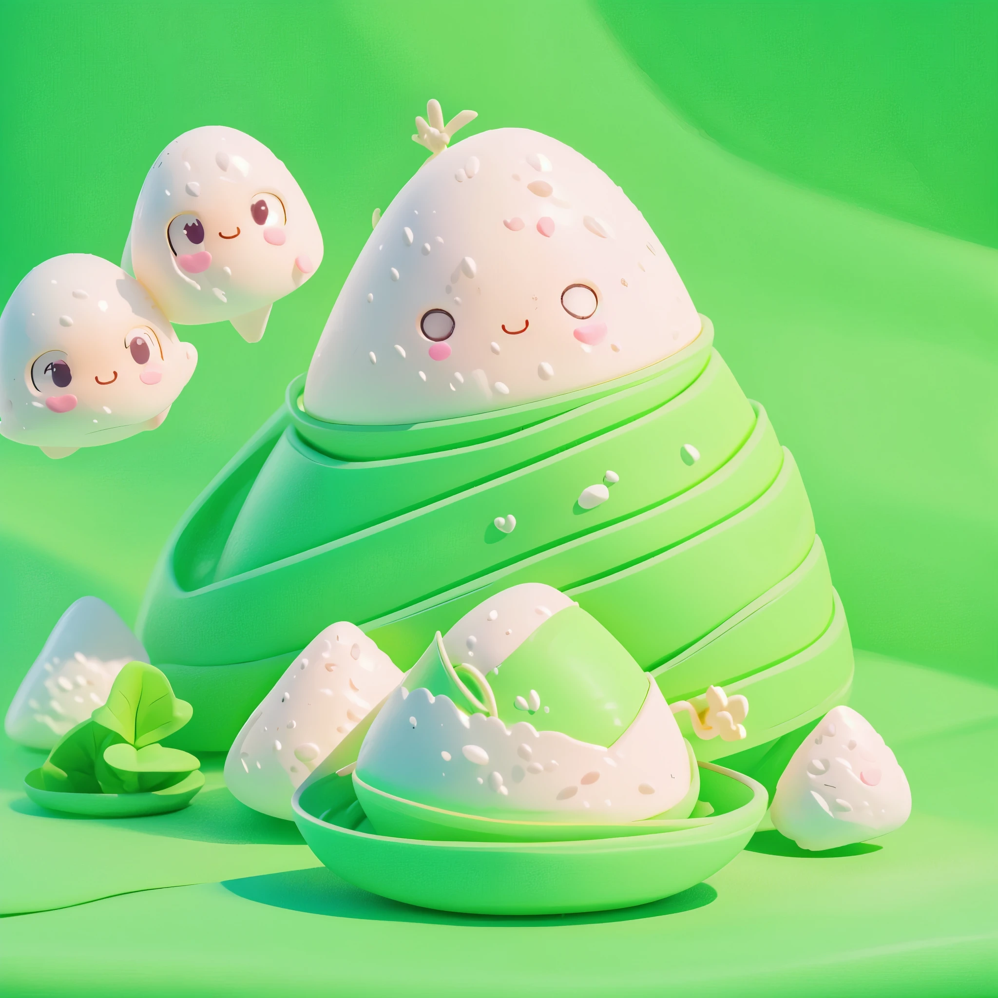 KAWAII 3D chibi Zongzi,Blind Box,one Chibi zongzi,a triangular green rice dumpling, different expressions,pop matt blind box toy, front view, clean background, natural light, ray tracing, 3d Rendering, C4D, Octane Rendering, Best Quality, Ultra High Detail