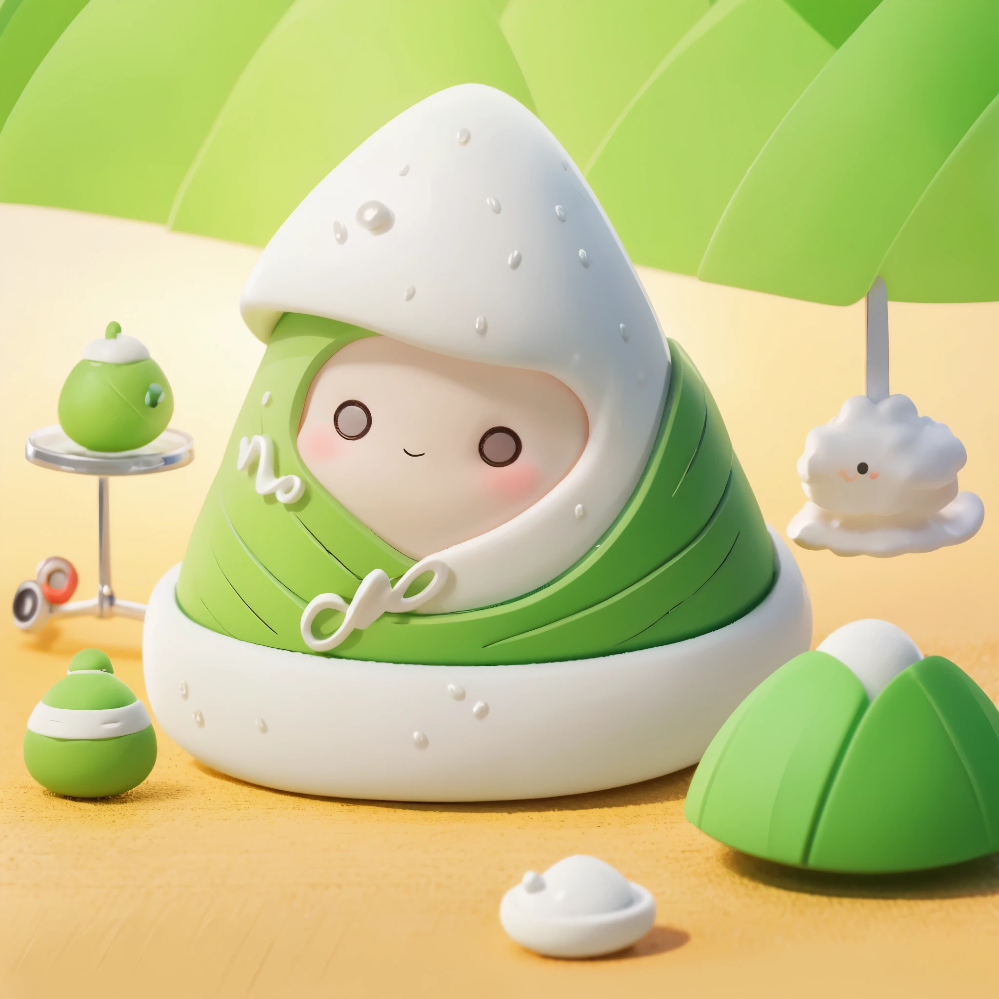 Blind Box、Chibi zongzi,a triangular green rice dumpling, different expressions,pop matt blind box toy, front view, clean background, natural light, ray tracing, 3d Rendering, C4D, Octane Rendering, Best Quality, 8K, Ultra High Detail