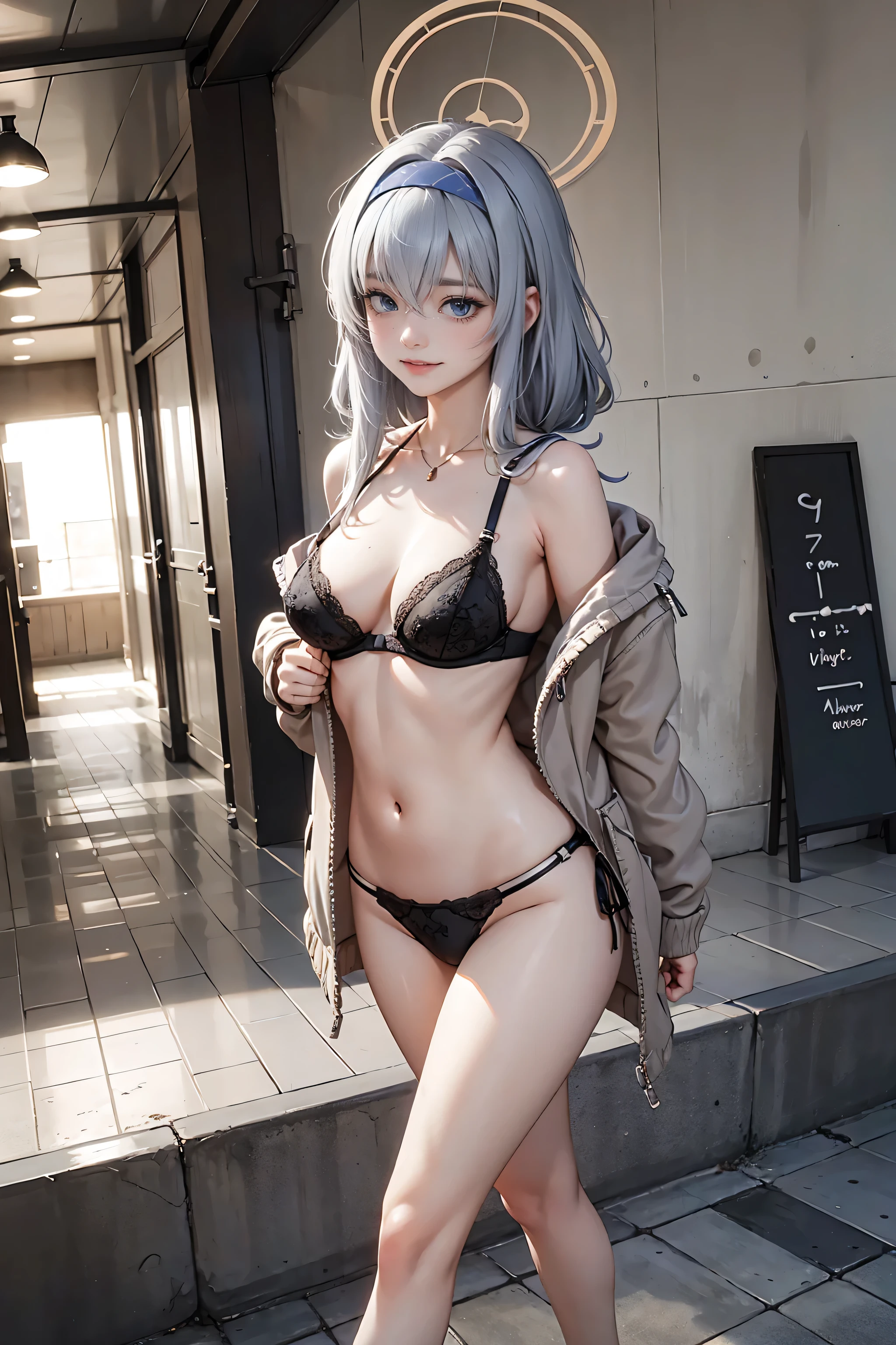 sexy sexy lingerie , running shoes , portrait , silver hair , Standing , wide pelvis , smile